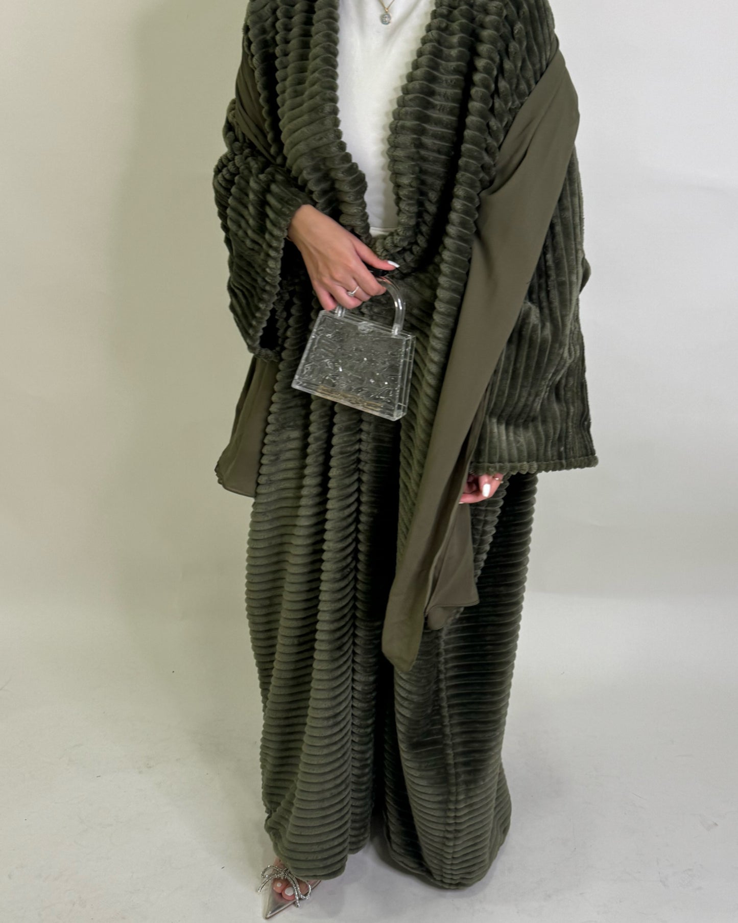 Olive Green Fur Abaya