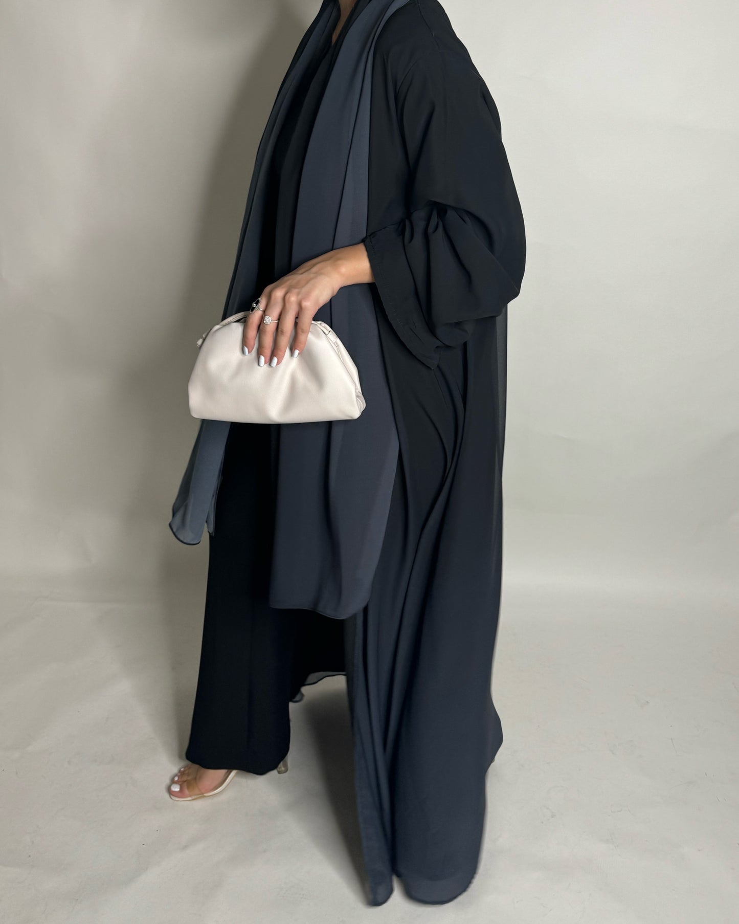 A181 - Black Gray Ombre Flowy Abaya