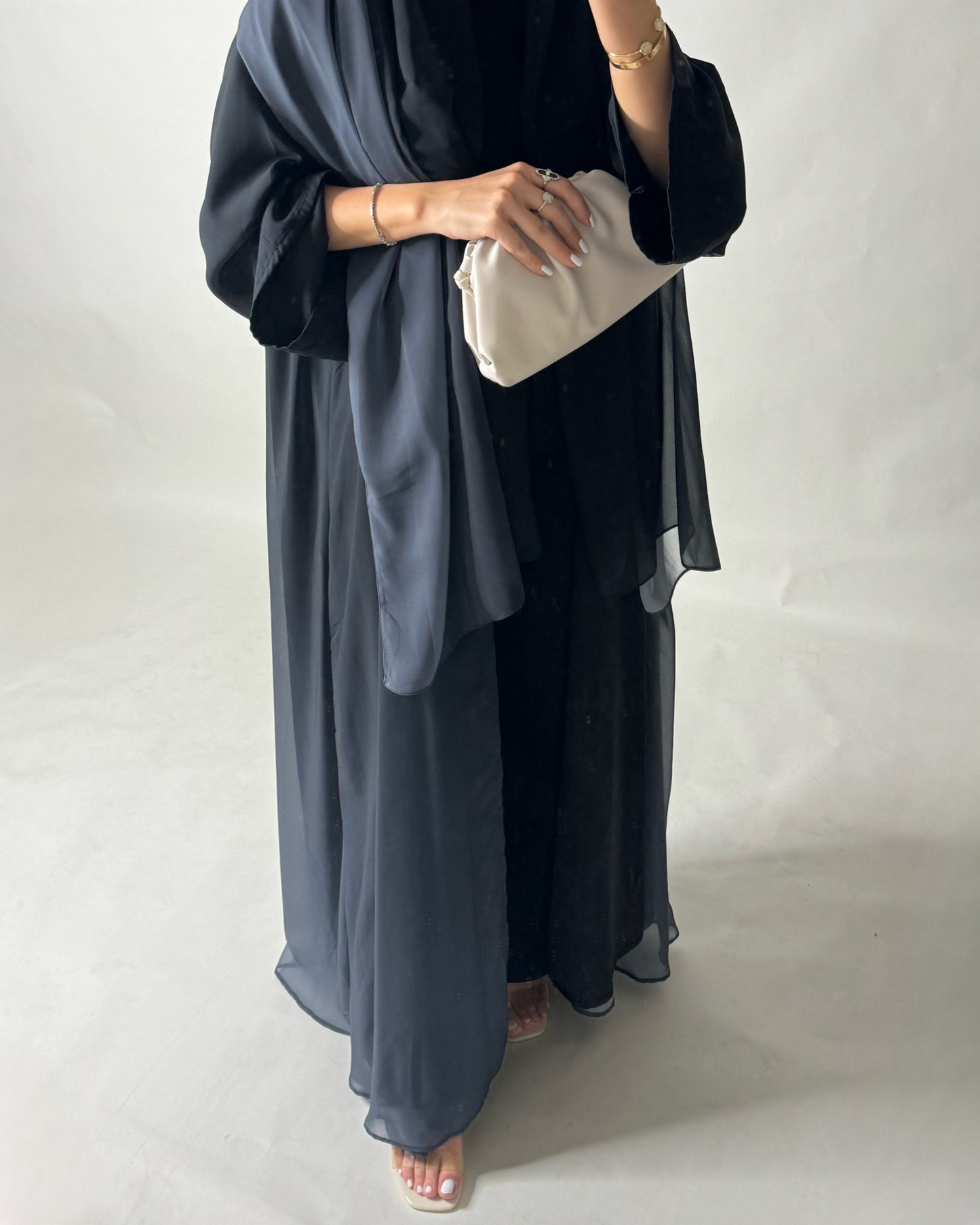 A181 - Black Gray Ombre Flowy Abaya