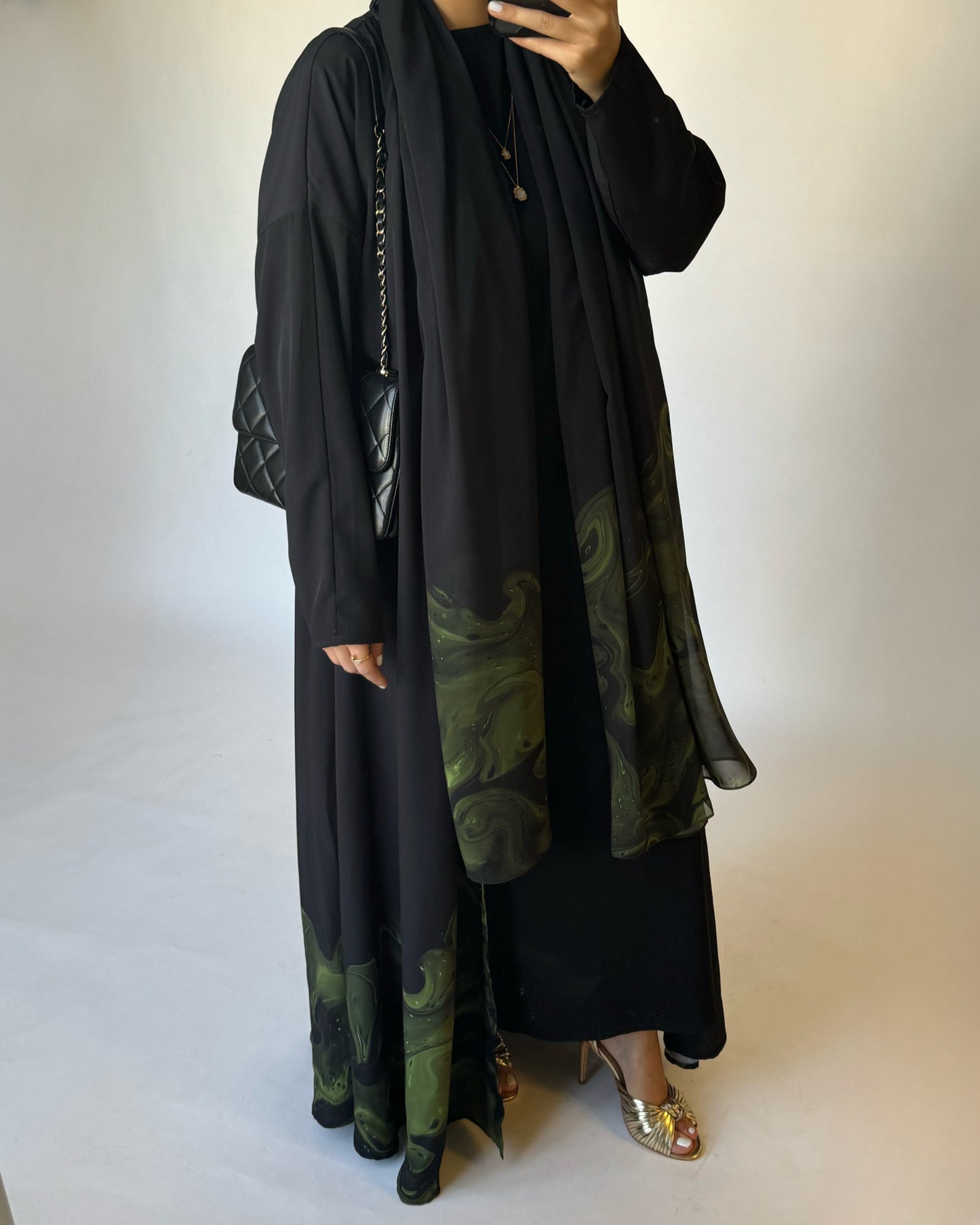 A227 - Black & Green Sea Abaya (READY TO SHIP)