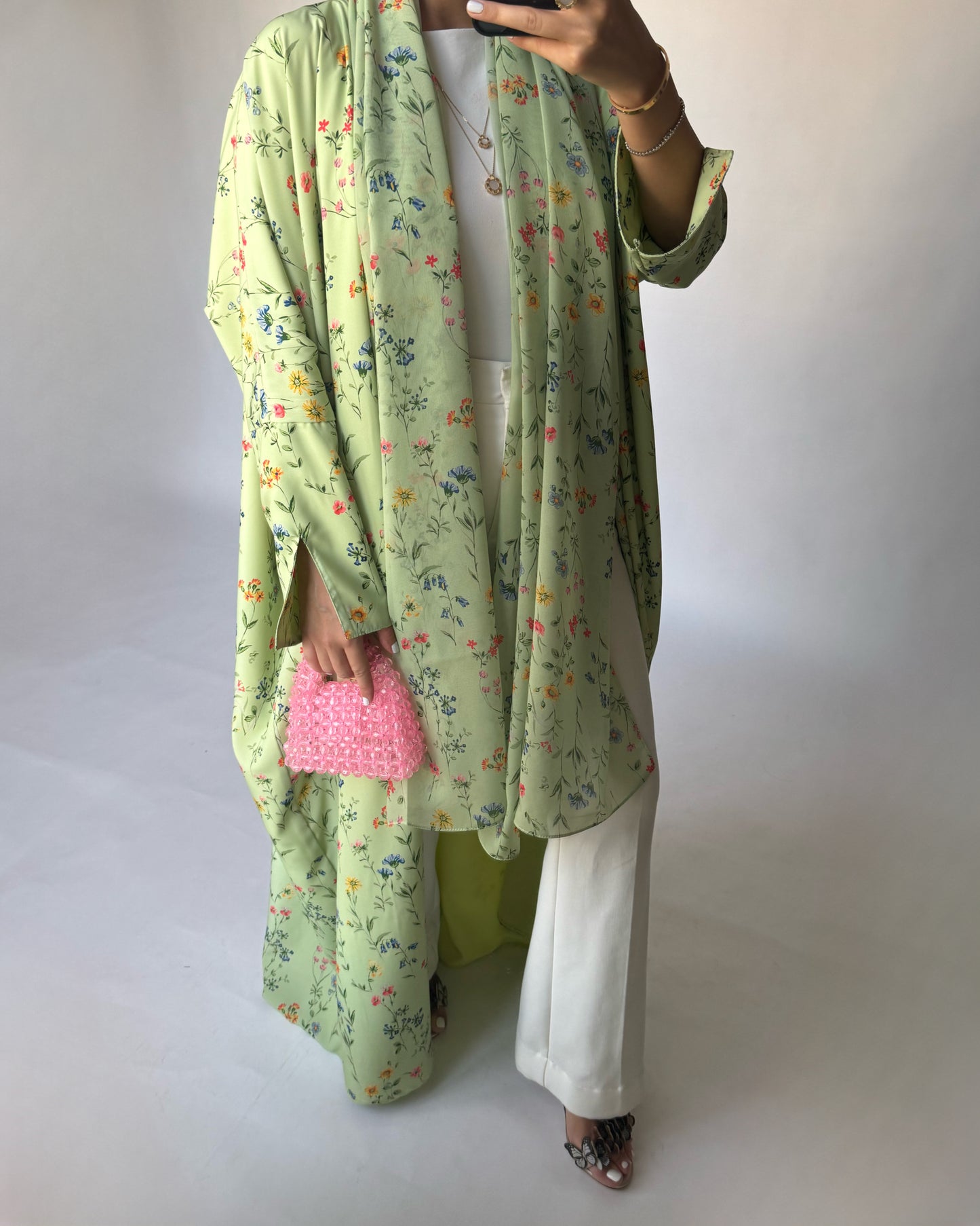 A245 - Green Summery Flower Abaya (READY TO SHIP)
