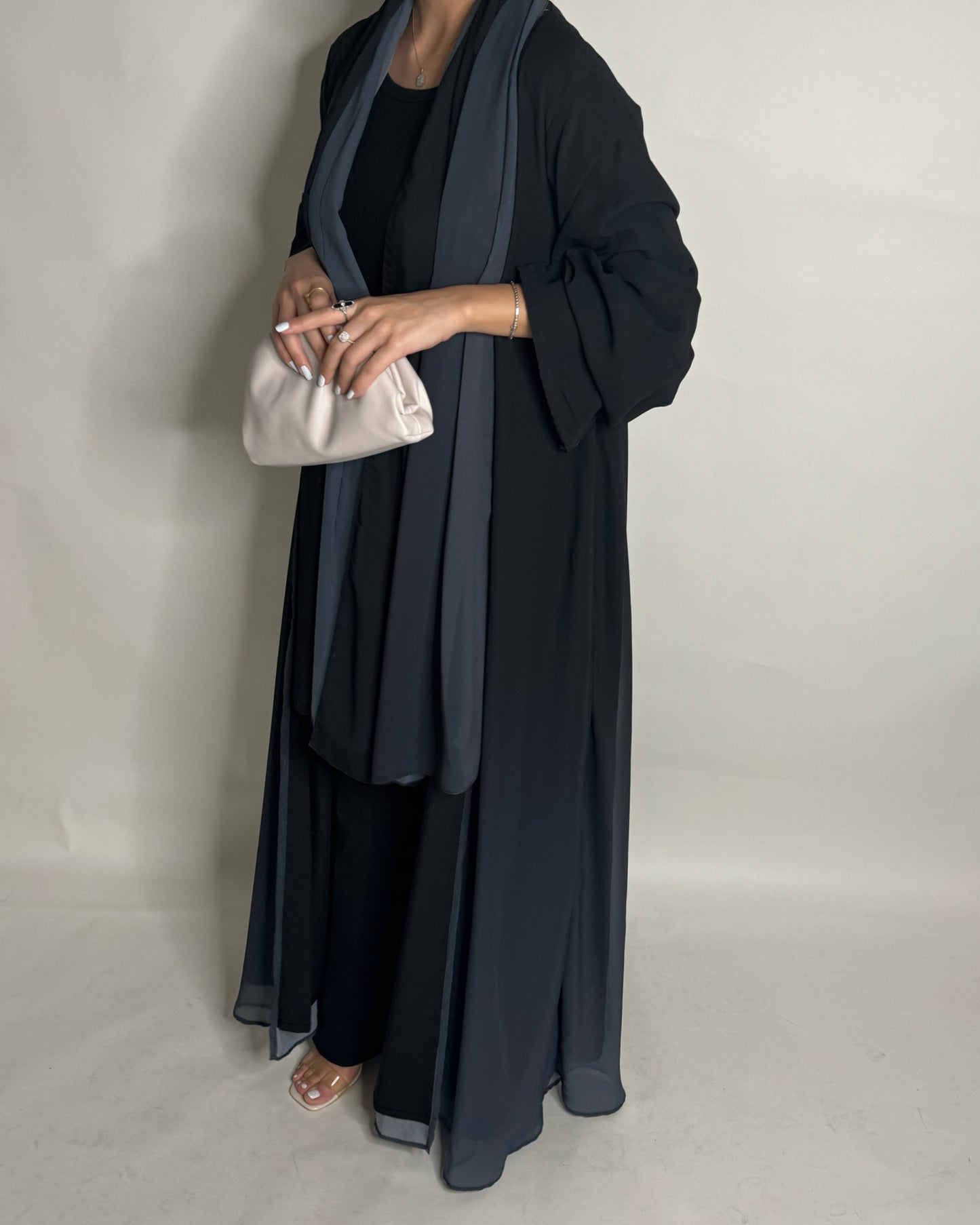 A181 - Black Gray Ombre Flowy Abaya