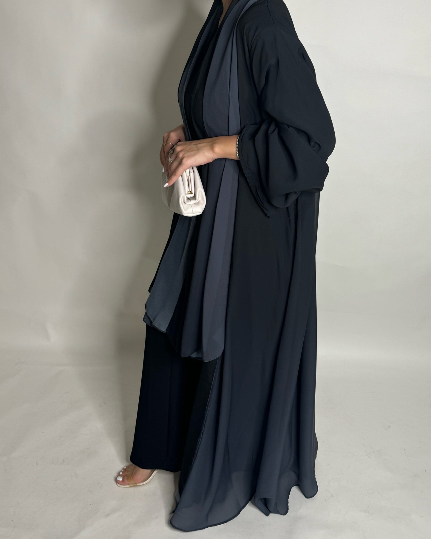 A181 - Black Gray Ombre Flowy Abaya