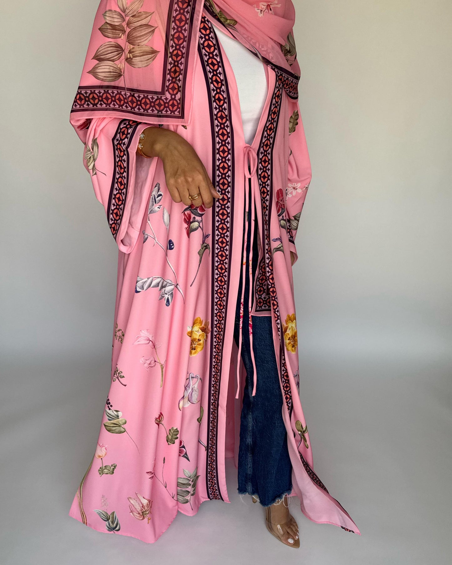 A438 - Pink A-Cut Flower Summery Daily Abaya
