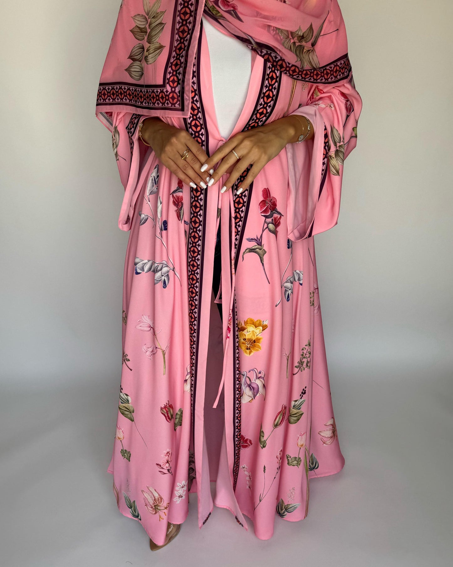 A438 - Pink A-Cut Flower Summery Daily Abaya