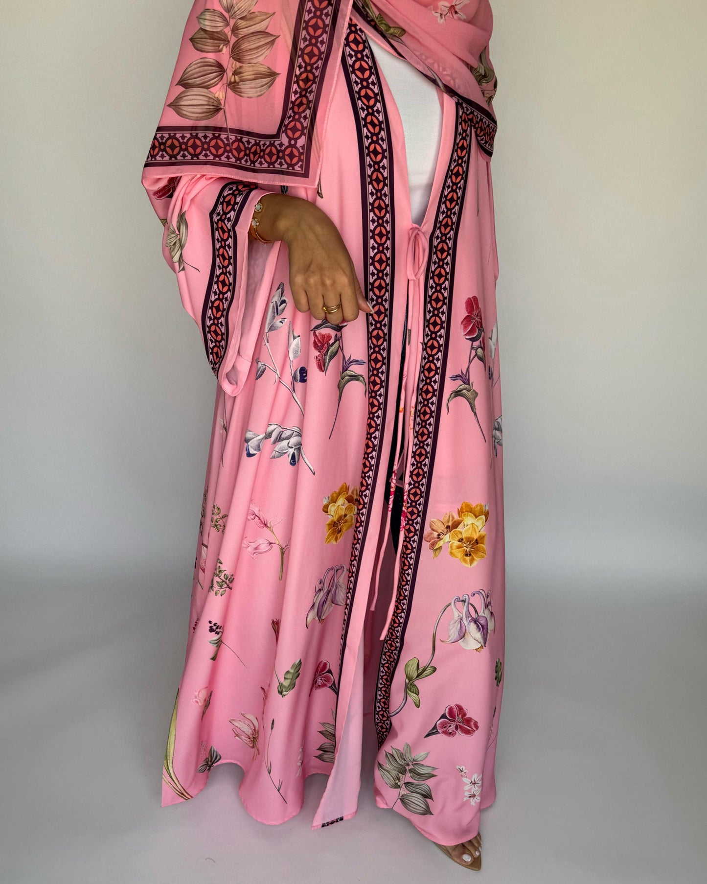 A438 - Pink A-Cut Flower Summery Daily Abaya