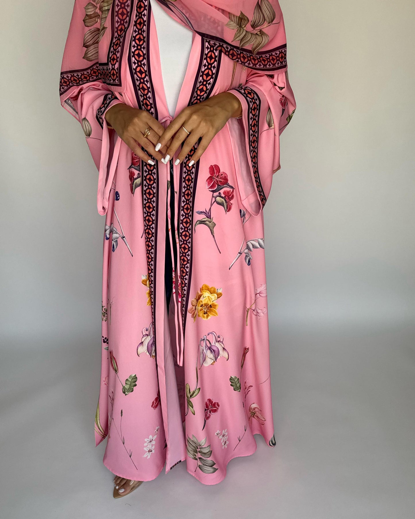 A438 - Pink A-Cut Flower Summery Daily Abaya