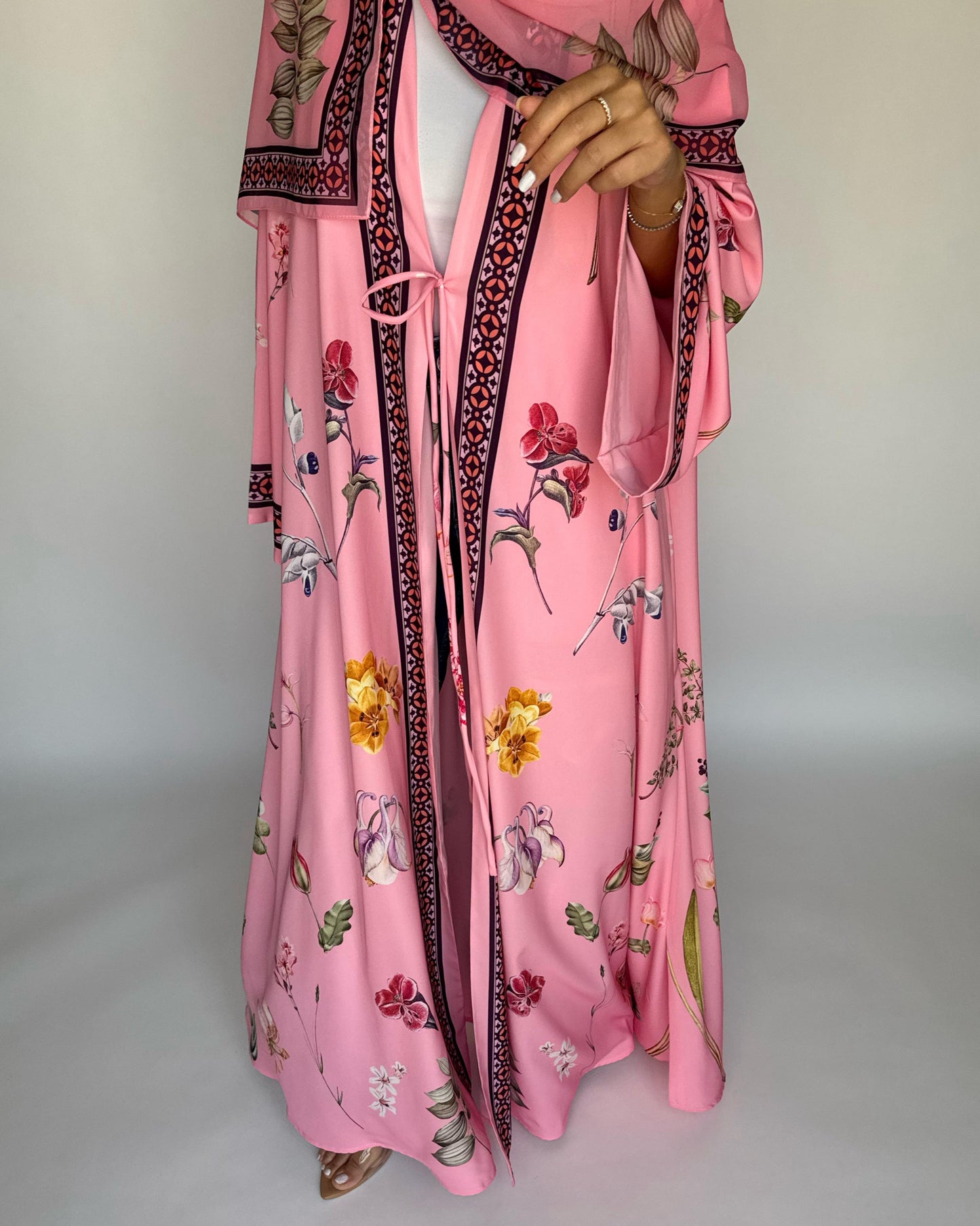 A438 - Pink A-Cut Flower Summery Daily Abaya