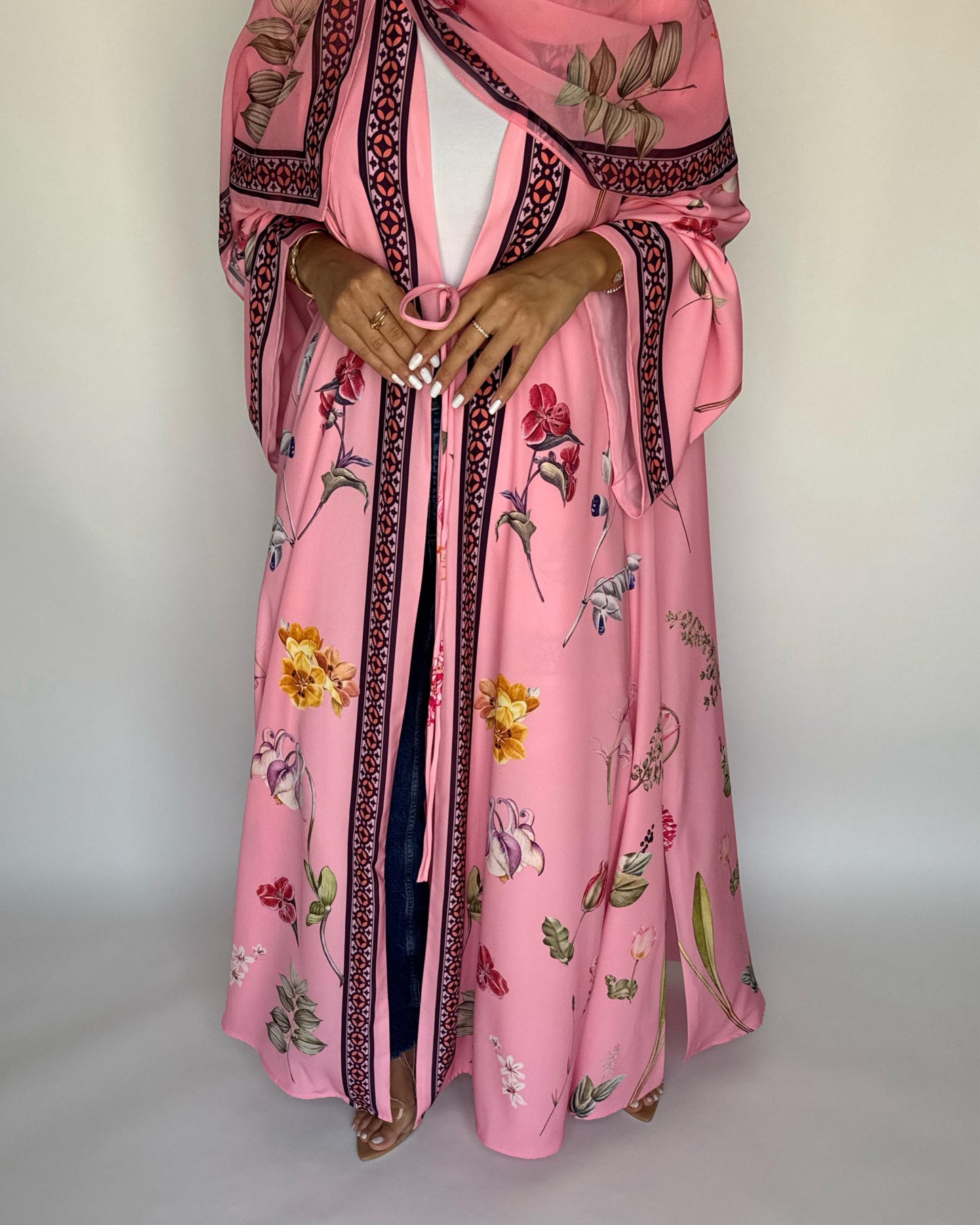 A438 - Pink A-Cut Flower Summery Daily Abaya