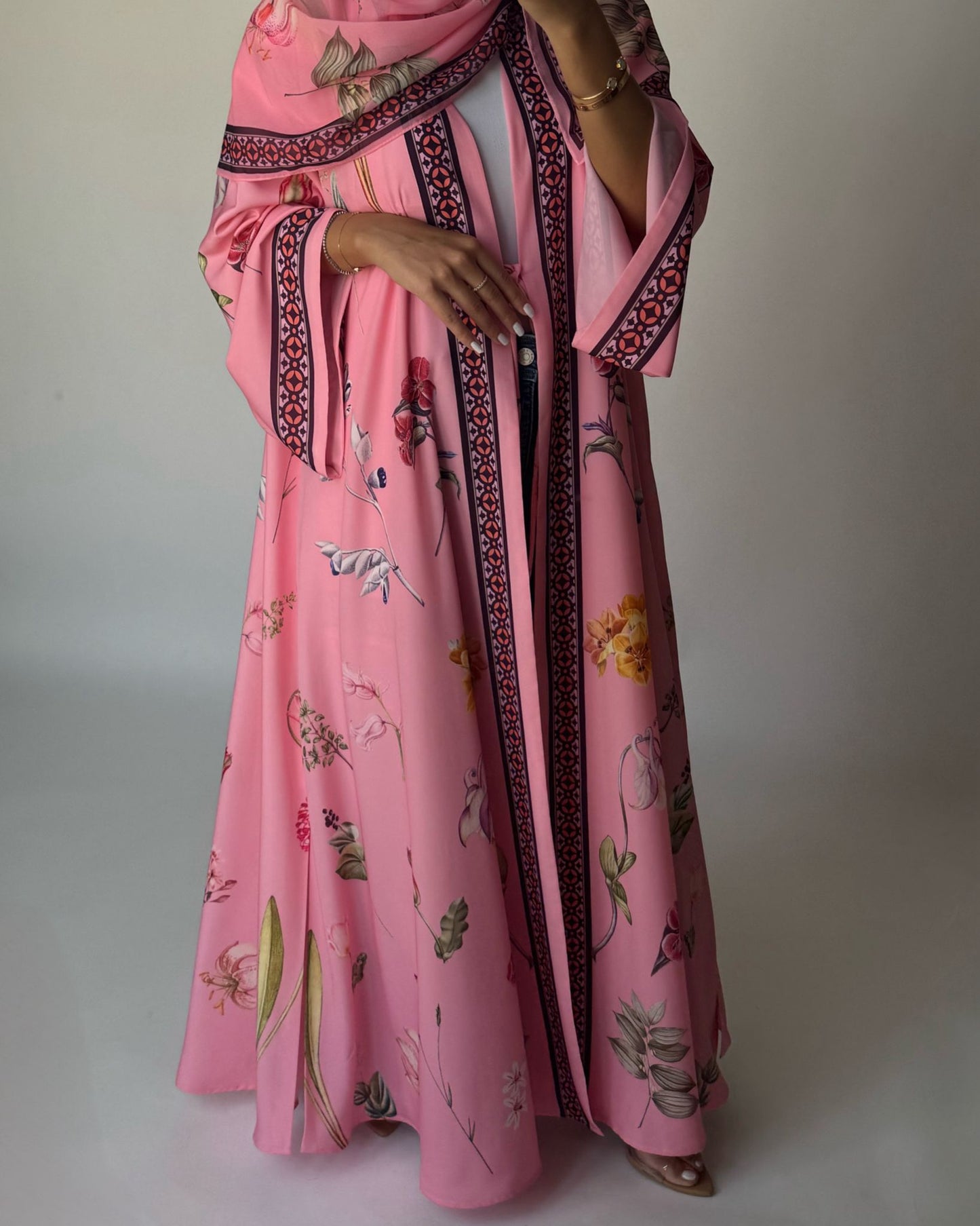 A438 - Pink A-Cut Flower Summery Daily Abaya