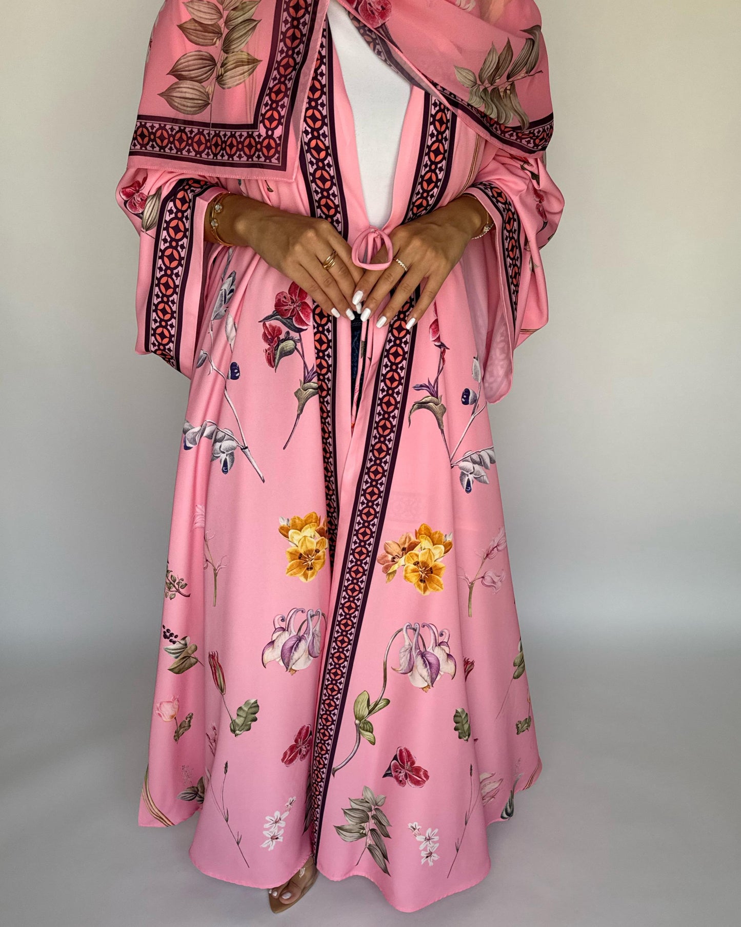A438 - Pink A-Cut Flower Summery Daily Abaya