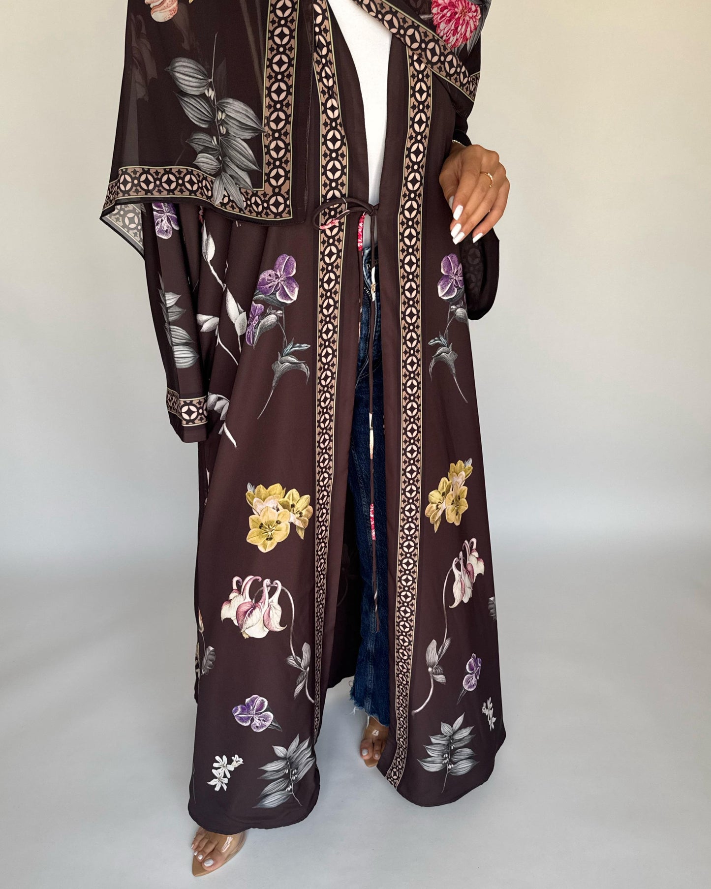 A441 - Brown A-Cut Flower Summery Daily Abaya