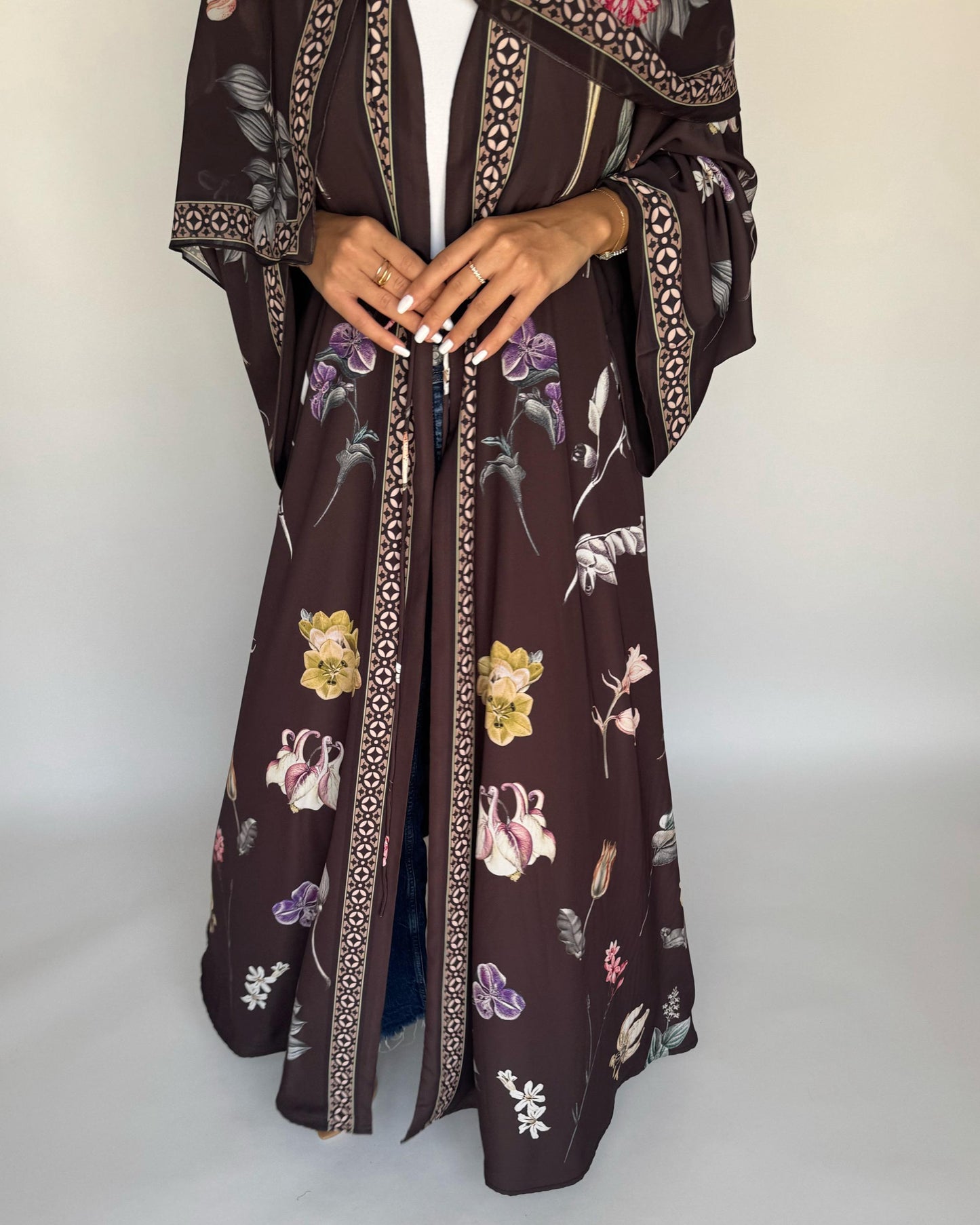 A441 - Brown A-Cut Flower Summery Daily Abaya
