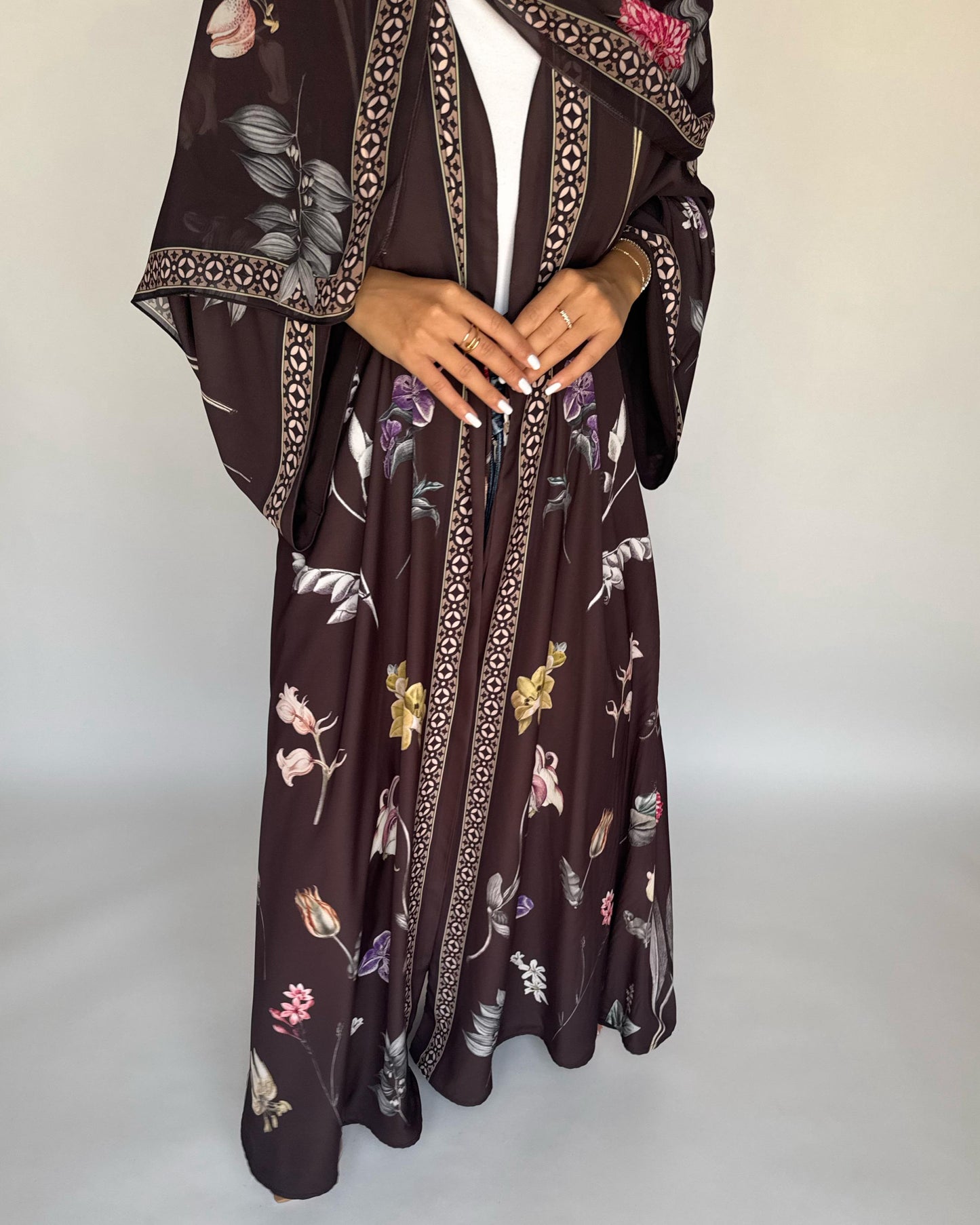 A441 - Brown A-Cut Flower Summery Daily Abaya