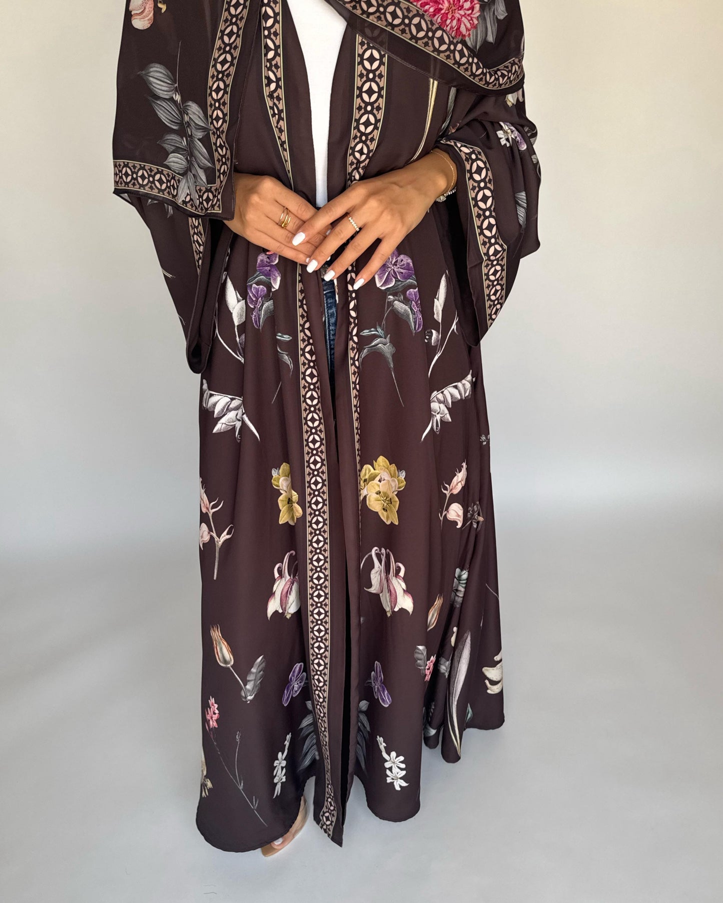 A441 - Brown A-Cut Flower Summery Daily Abaya