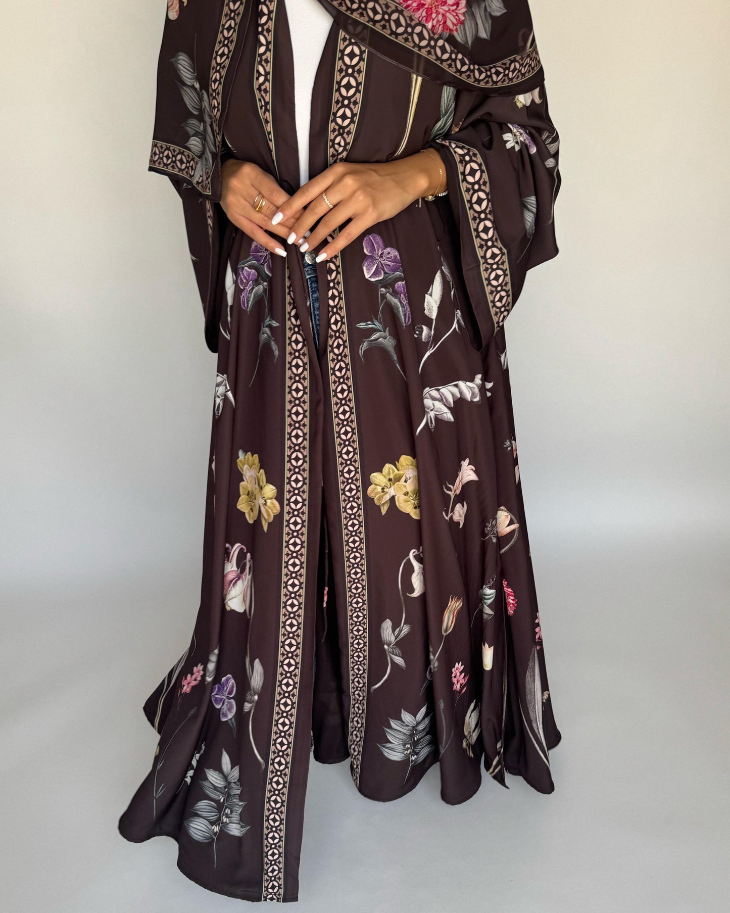 A441 - Brown A-Cut Flower Summery Daily Abaya