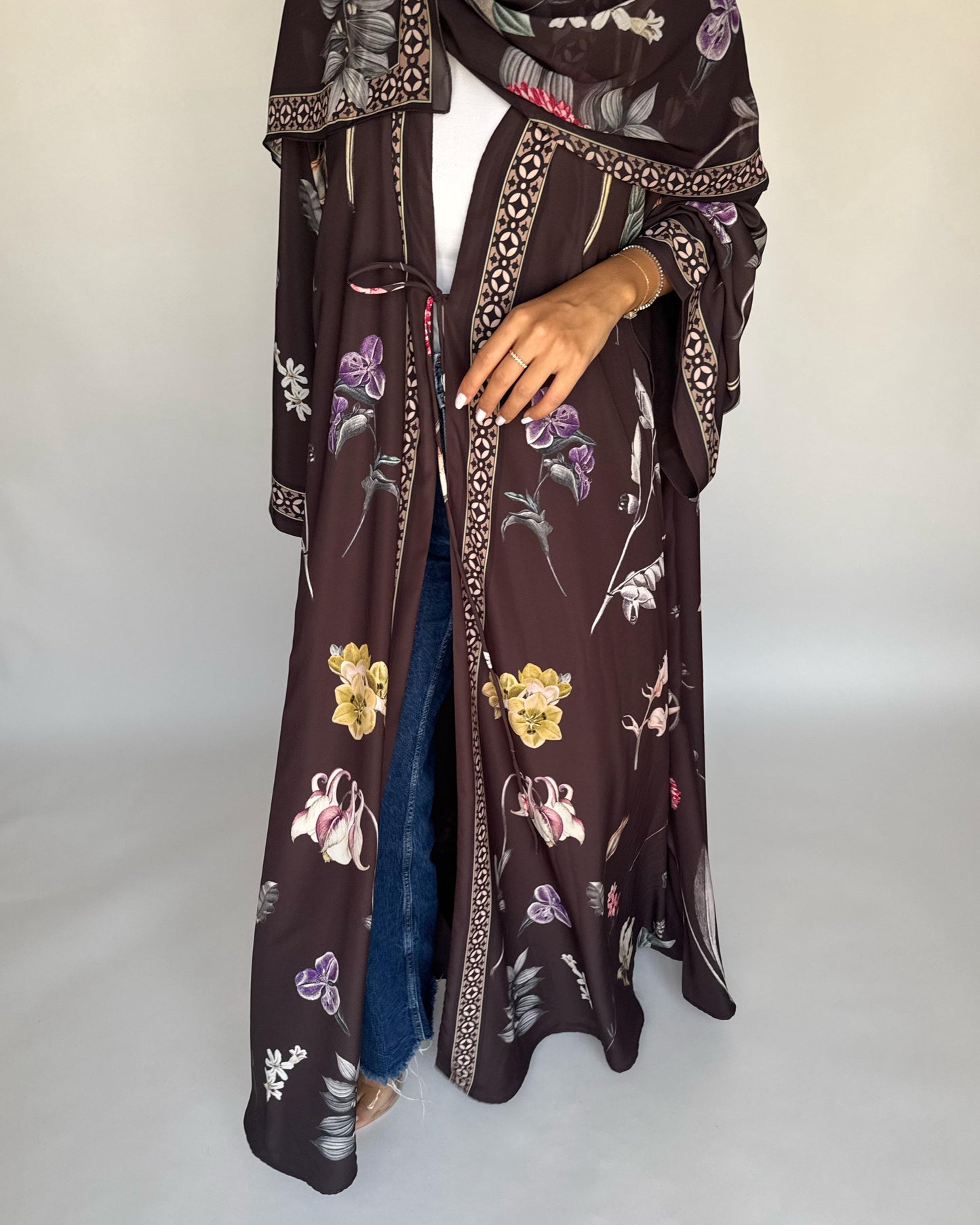 A441 - Brown A-Cut Flower Summery Daily Abaya