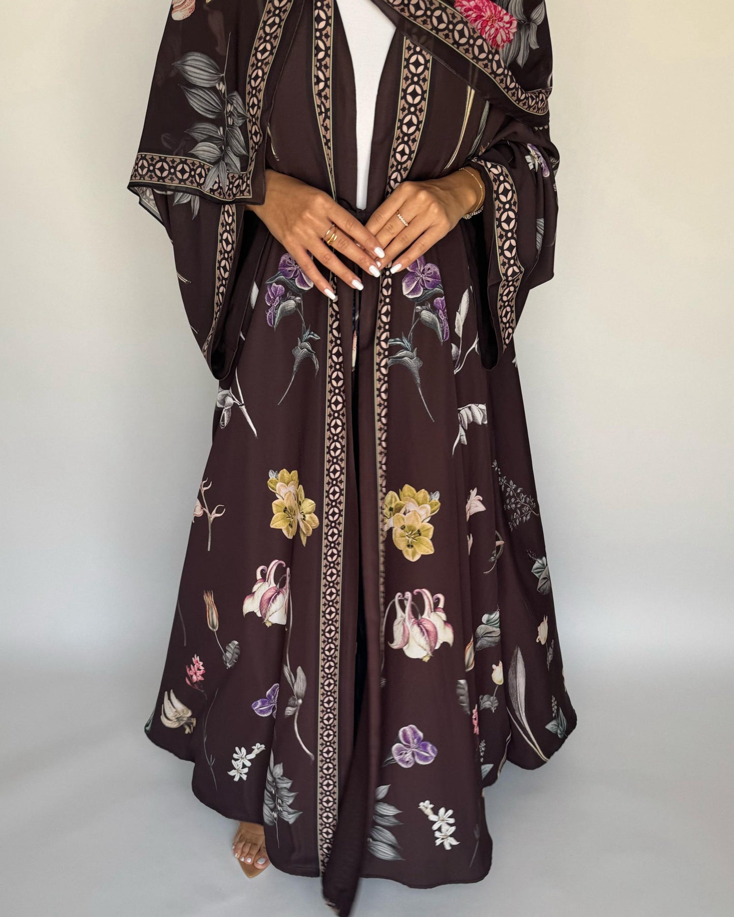 A441 - Brown A-Cut Flower Summery Daily Abaya