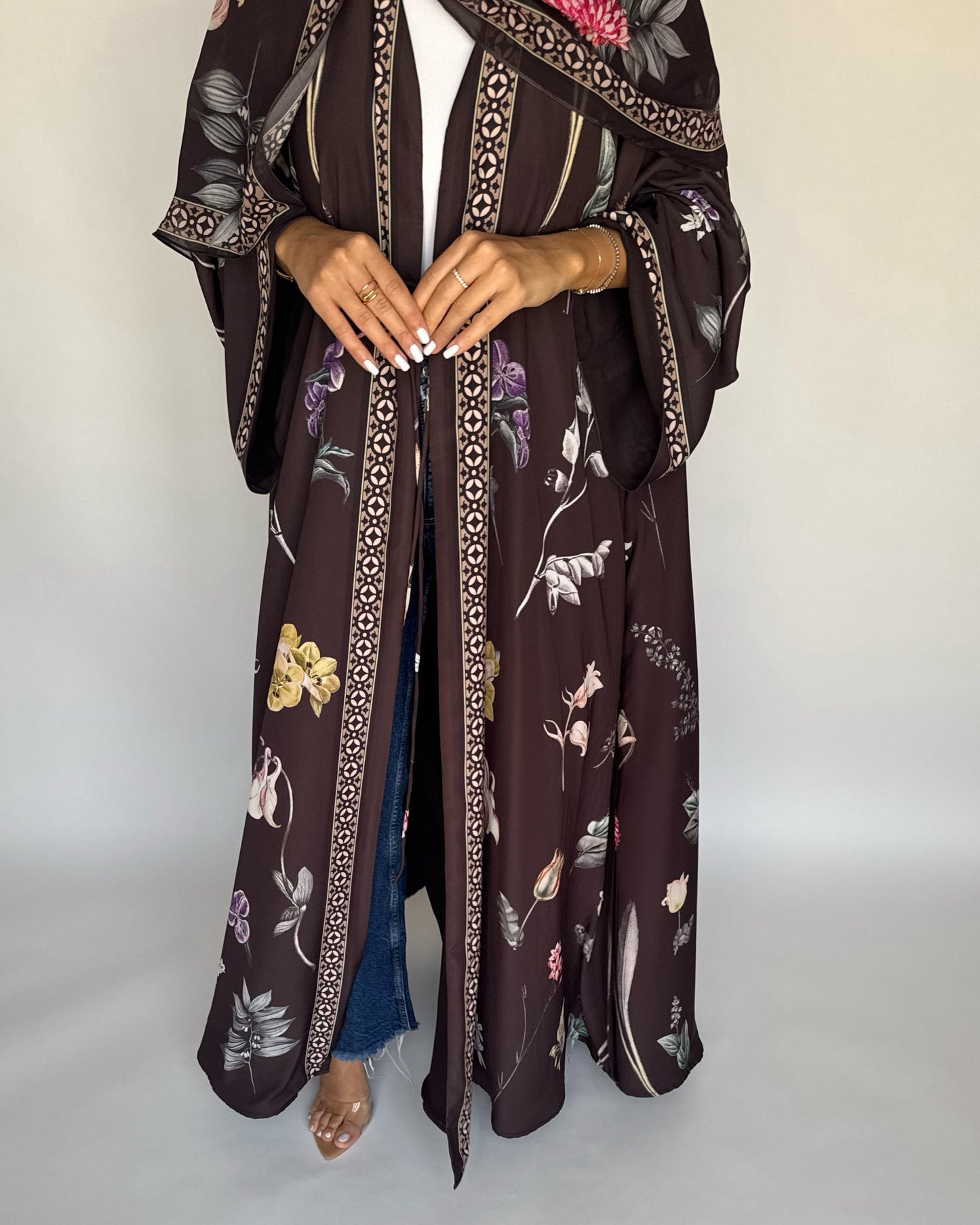 A441 - Brown A-Cut Flower Summery Daily Abaya