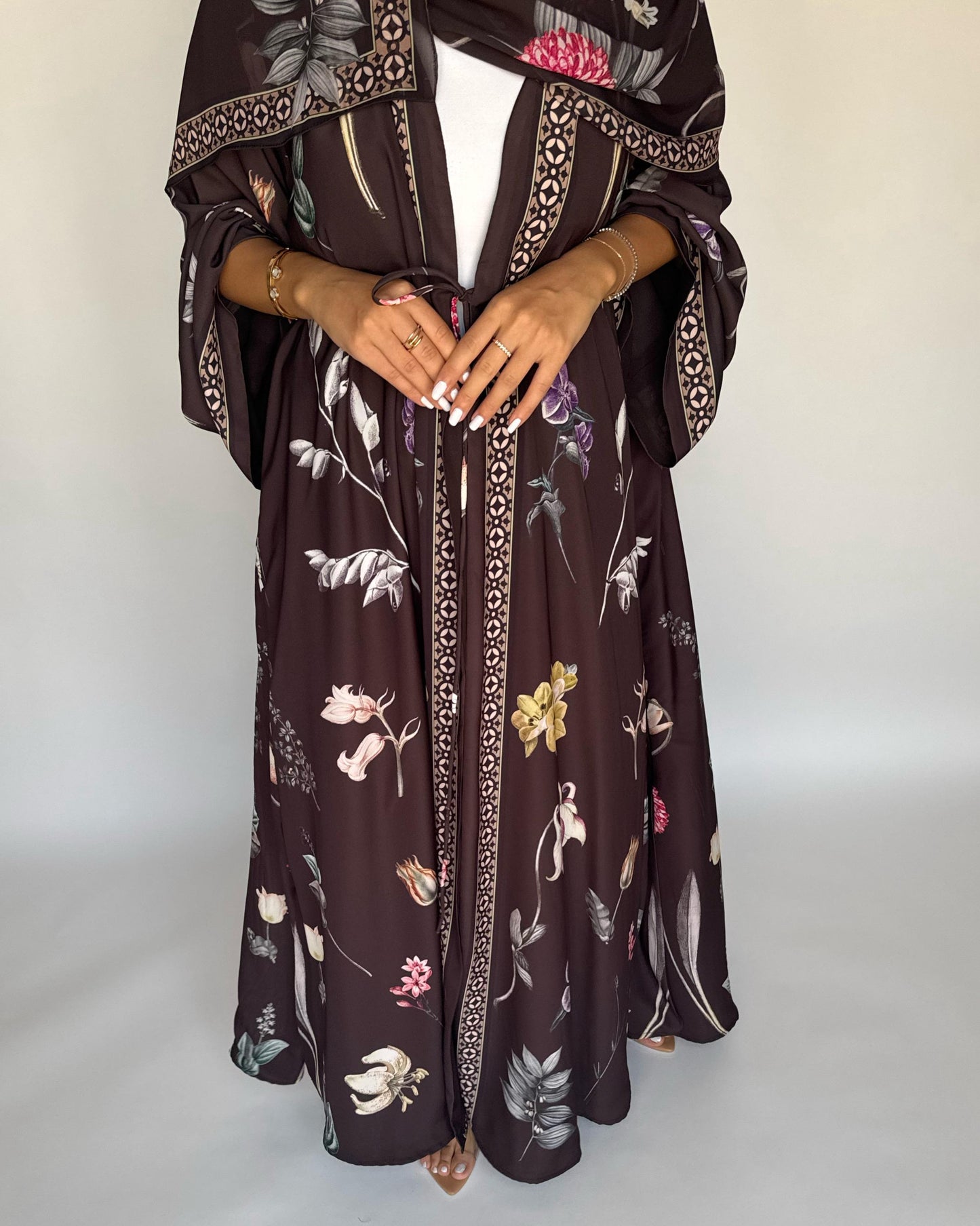 A441 - Brown A-Cut Flower Summery Daily Abaya