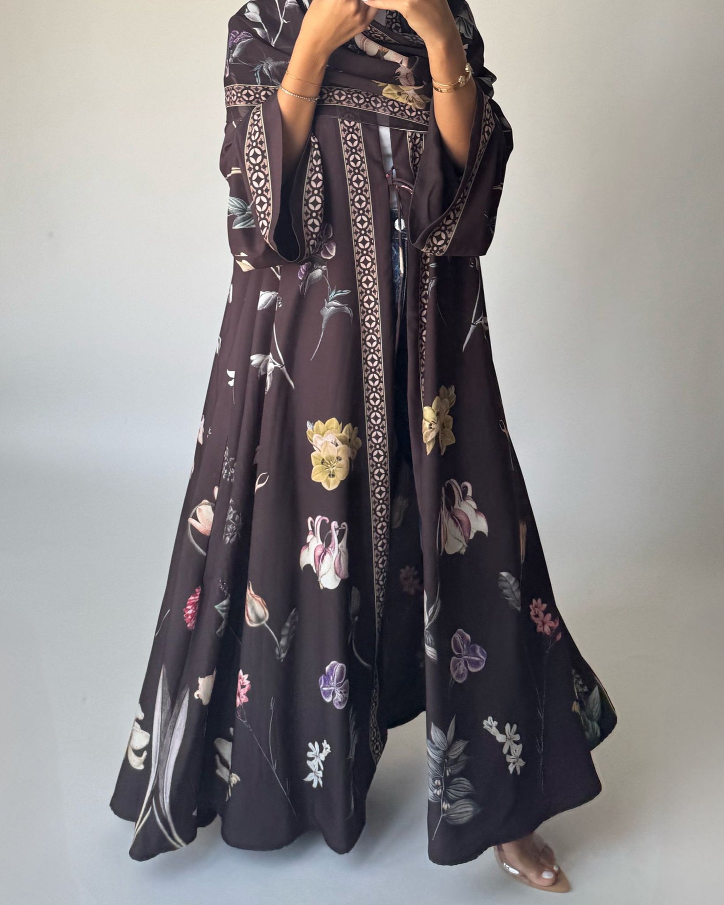 A441 - Brown A-Cut Flower Summery Daily Abaya