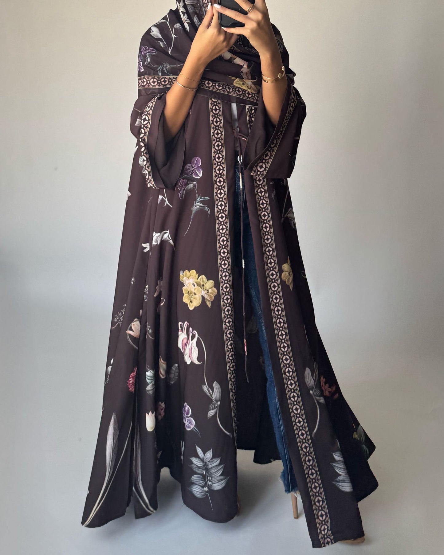 A441 - Brown A-Cut Flower Summery Daily Abaya