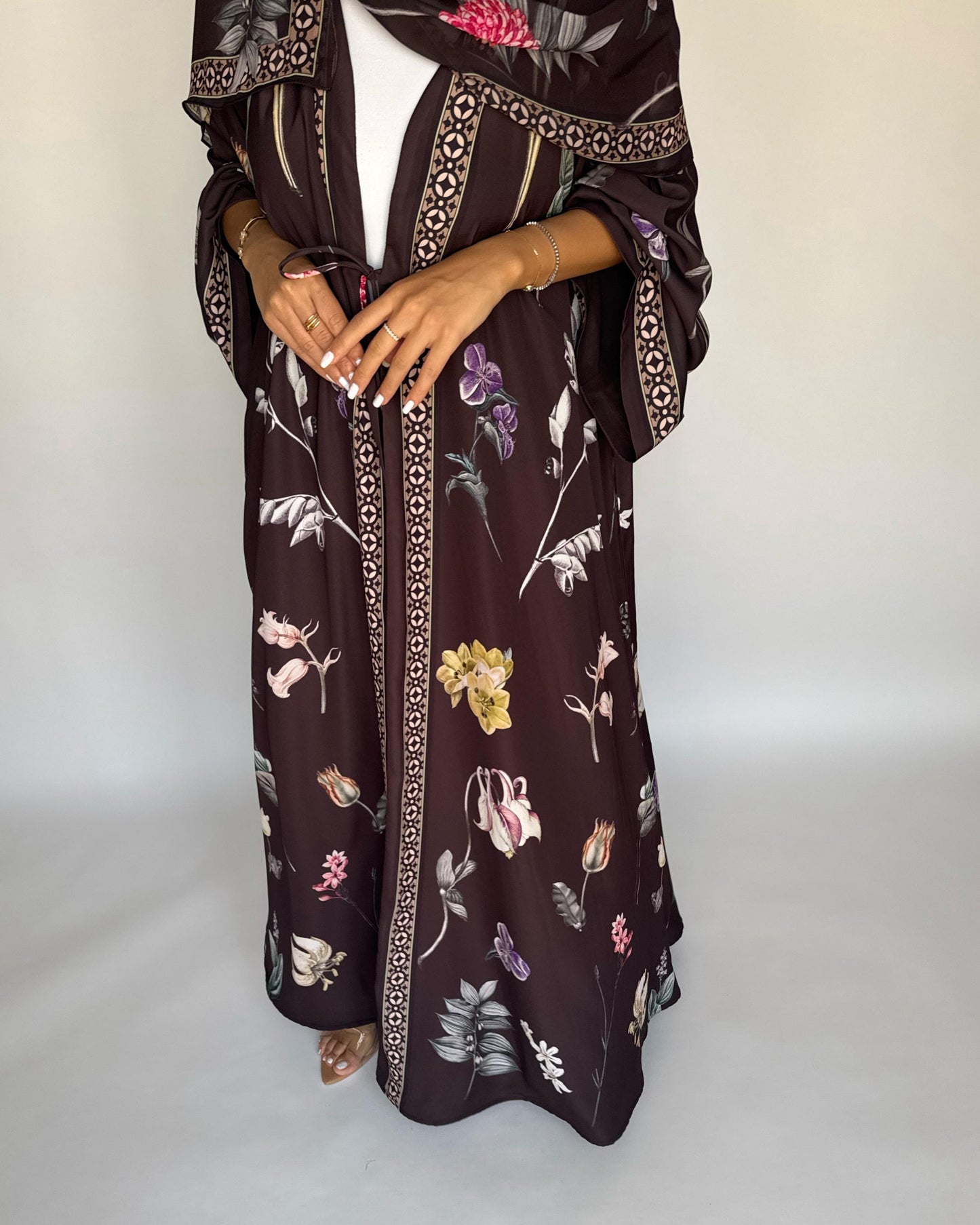 A441 - Brown A-Cut Flower Summery Daily Abaya