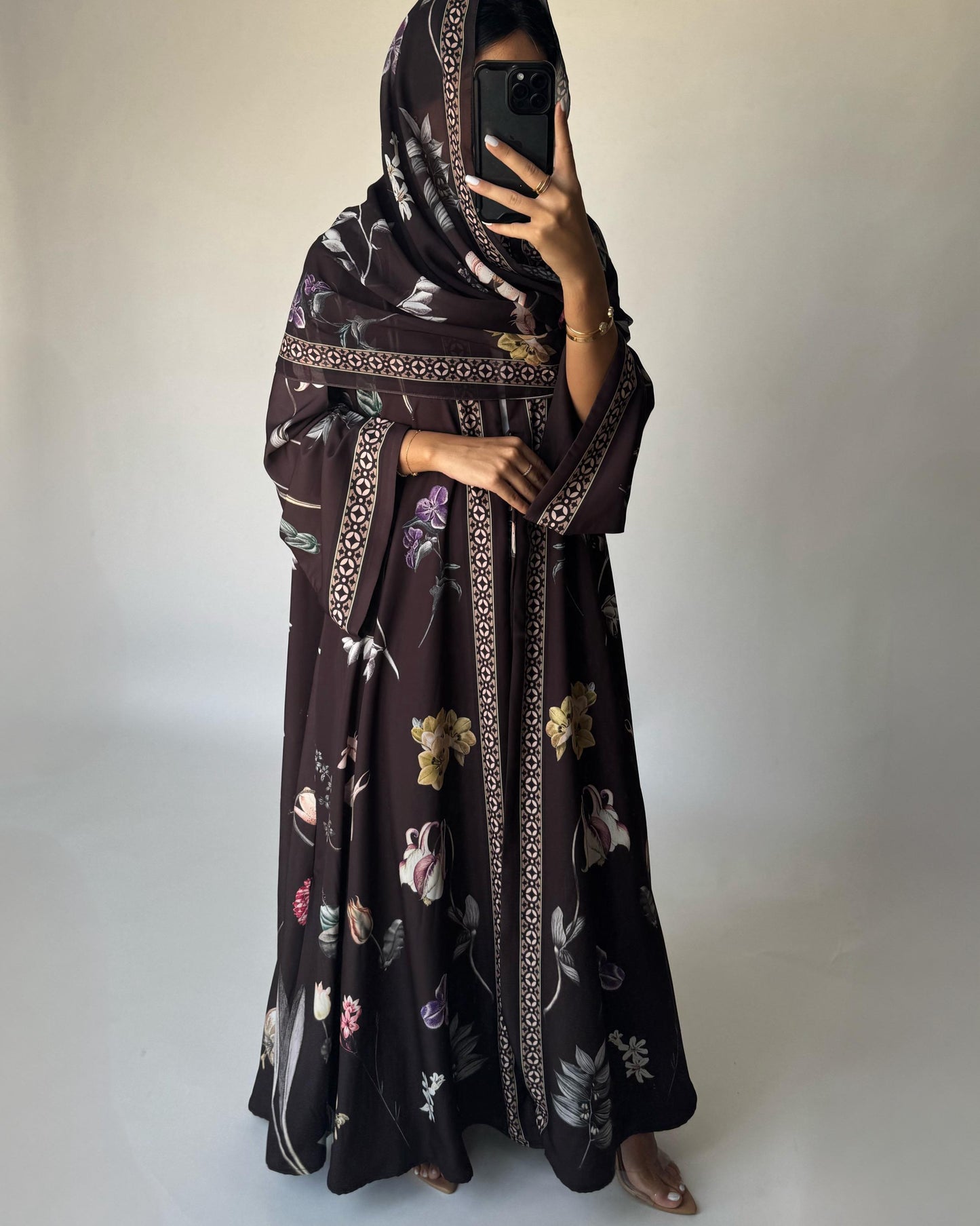 A441 - Brown A-Cut Flower Summery Daily Abaya
