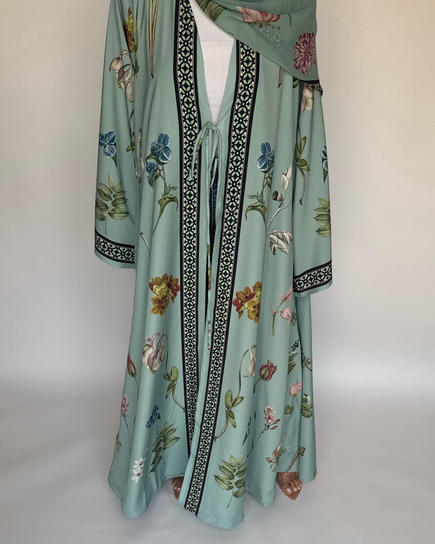A439 - Green A-Cut Flower Summery Daily Abaya