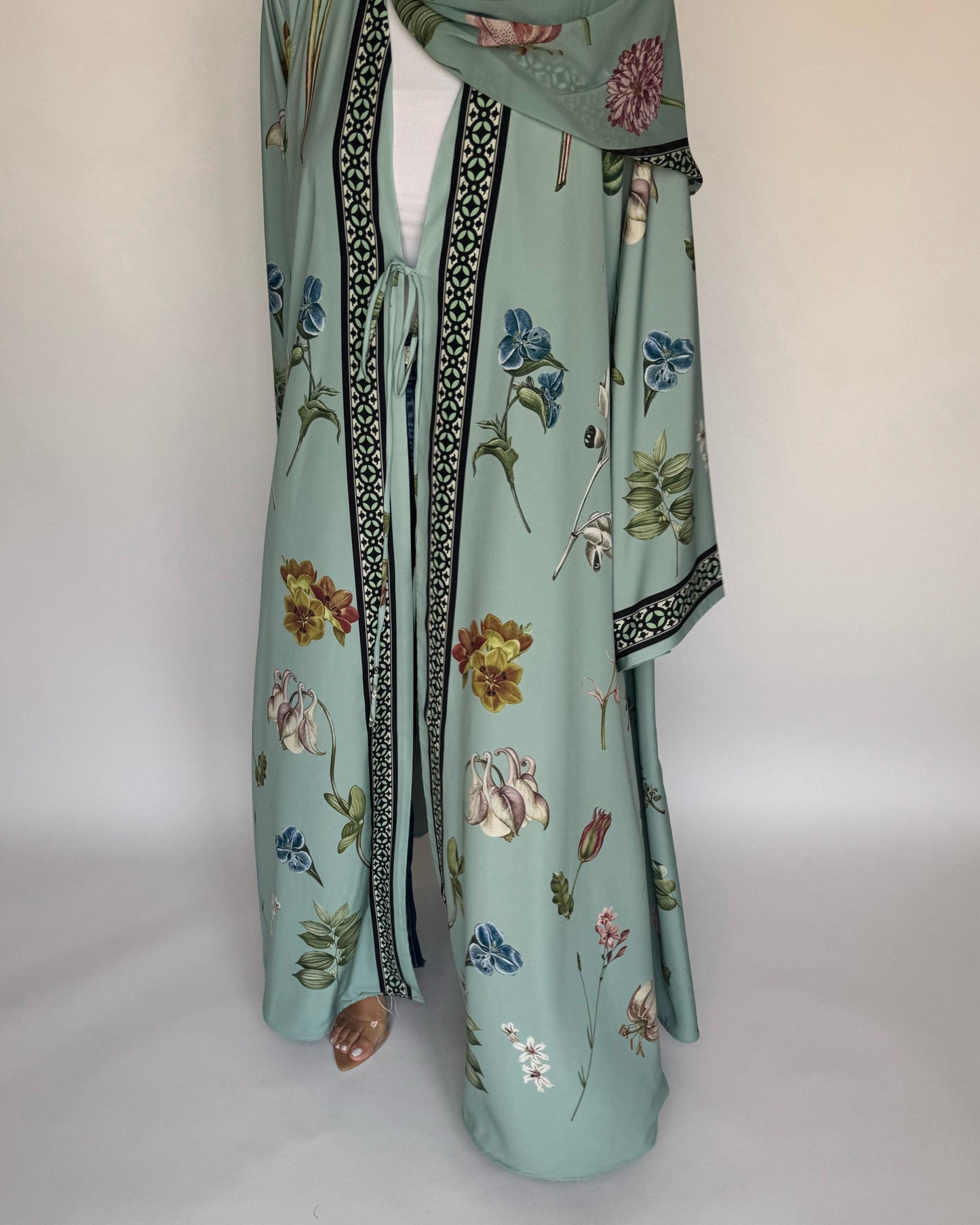 A439 - Green A-Cut Flower Summery Daily Abaya