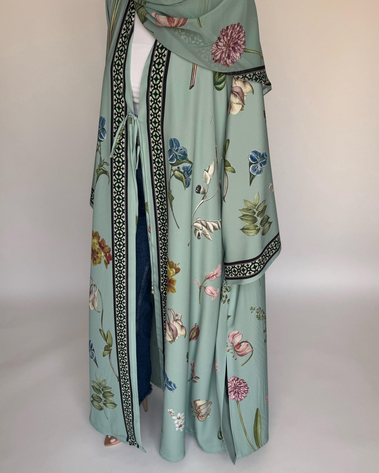 A439 - Green A-Cut Flower Summery Daily Abaya