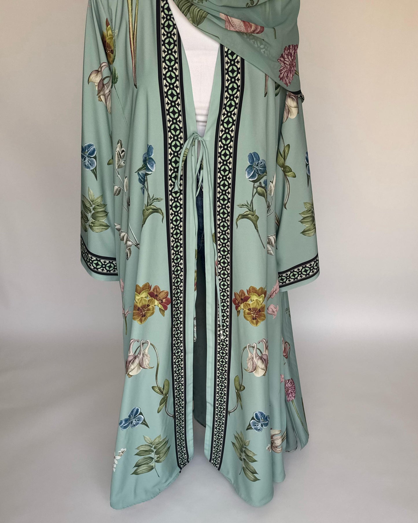 A439 - Green A-Cut Flower Summery Daily Abaya