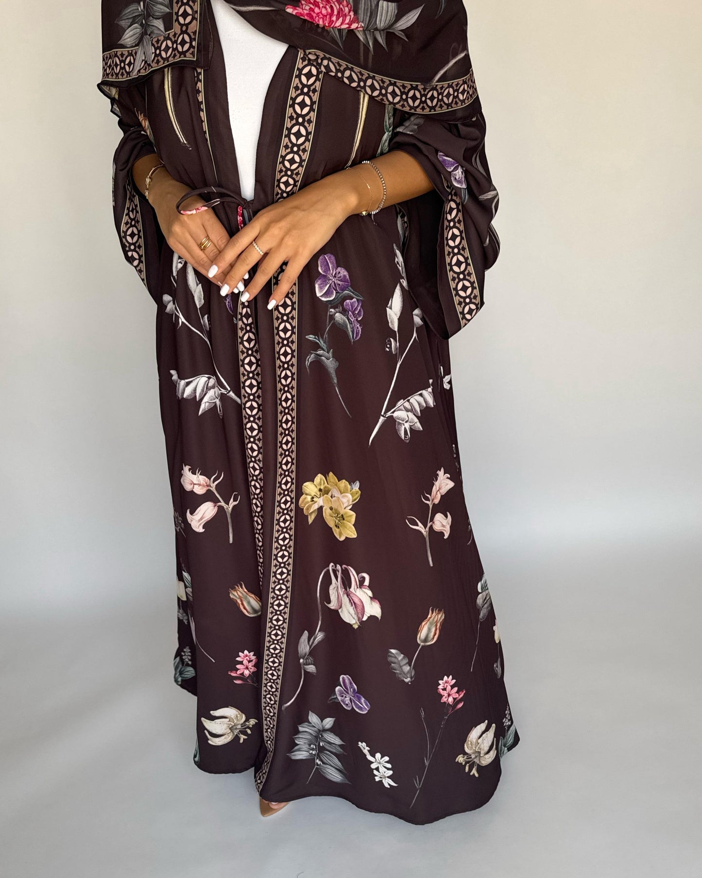A441 - Brown A-Cut Flower Summery Daily Abaya