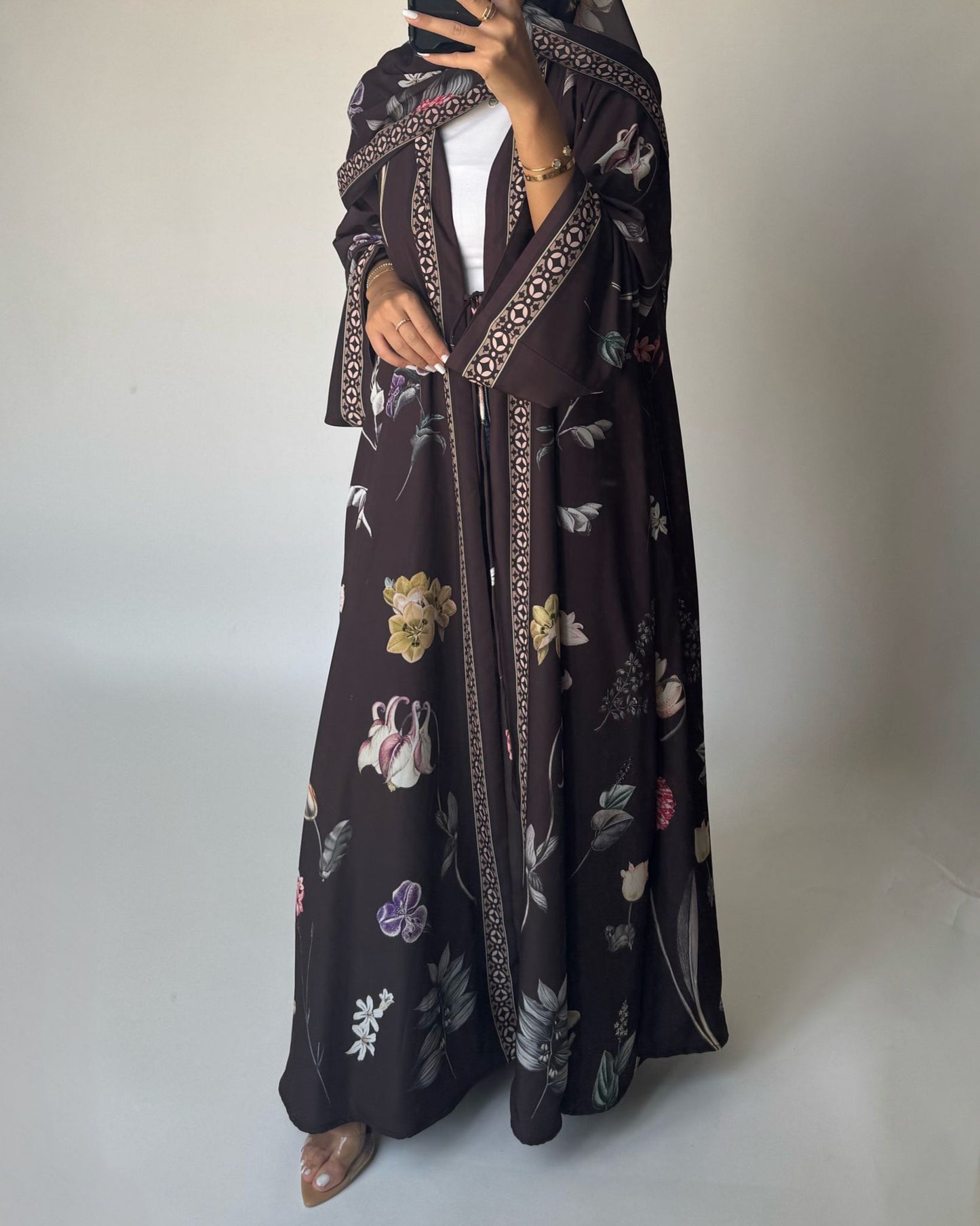 A441 - Brown A-Cut Flower Summery Daily Abaya