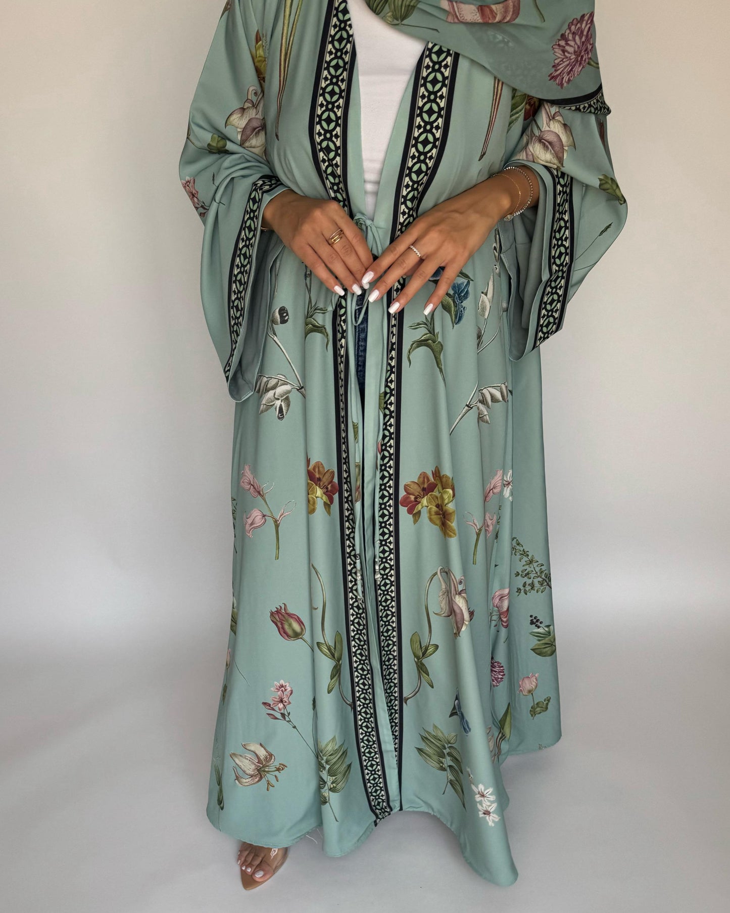 A439 - Green A-Cut Flower Summery Daily Abaya