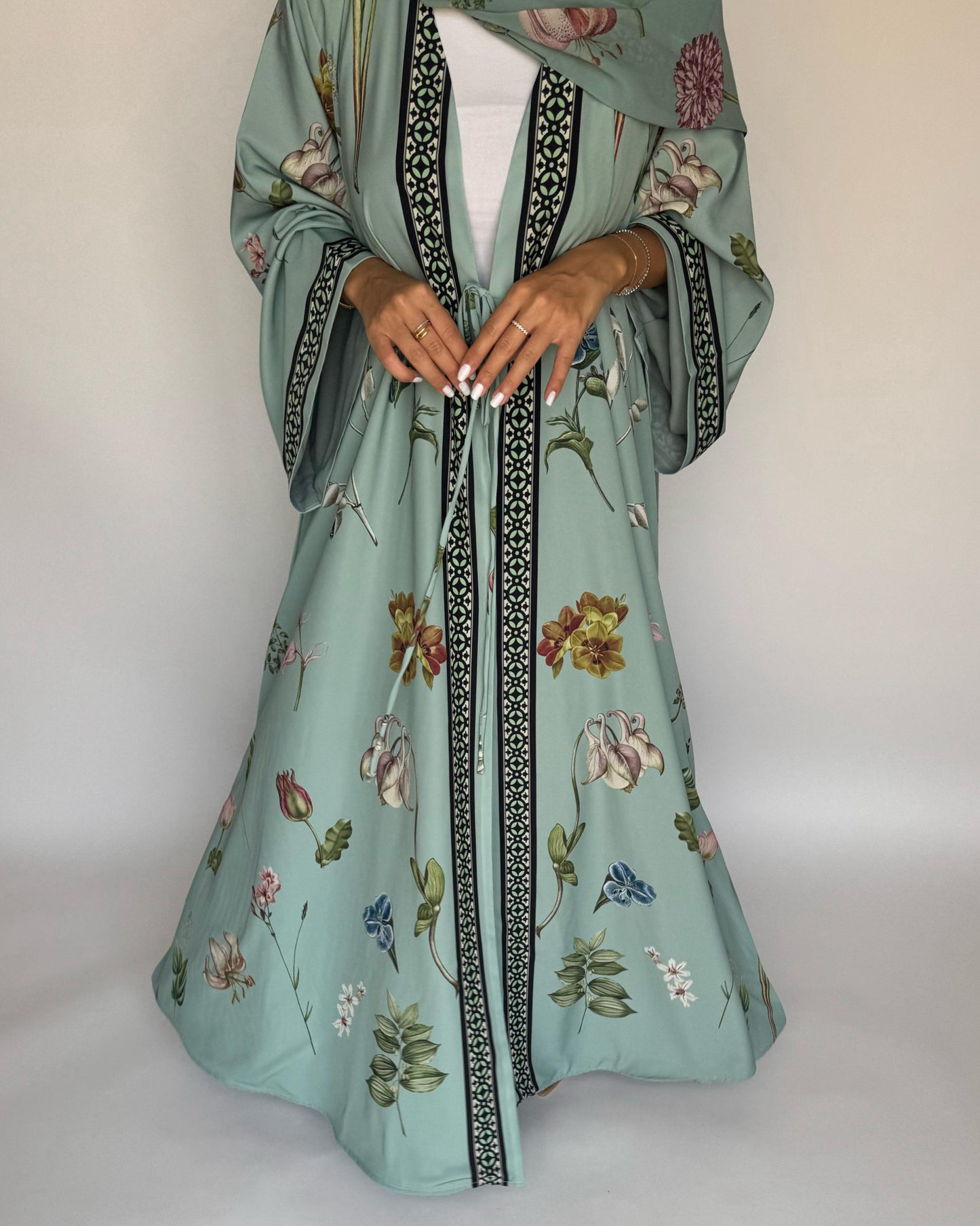 A439 - Green A-Cut Flower Summery Daily Abaya
