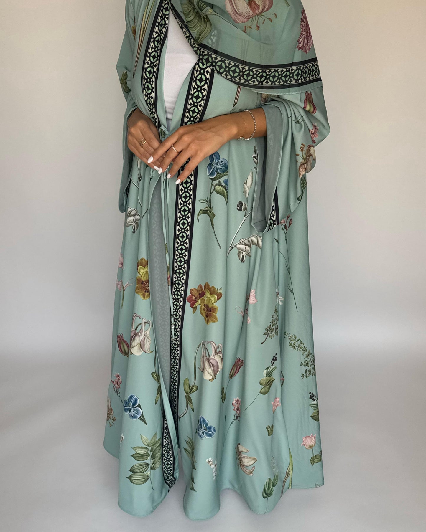 A439 - Green A-Cut Flower Summery Daily Abaya