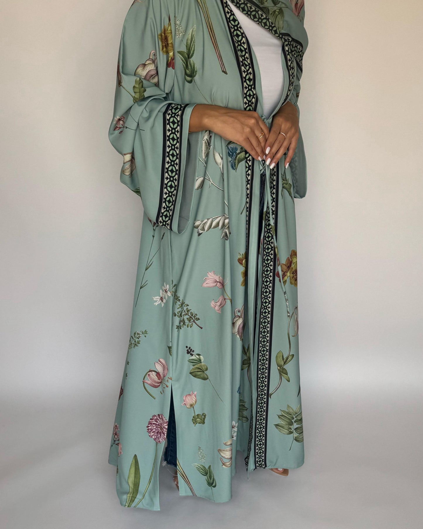 A439 - Green A-Cut Flower Summery Daily Abaya