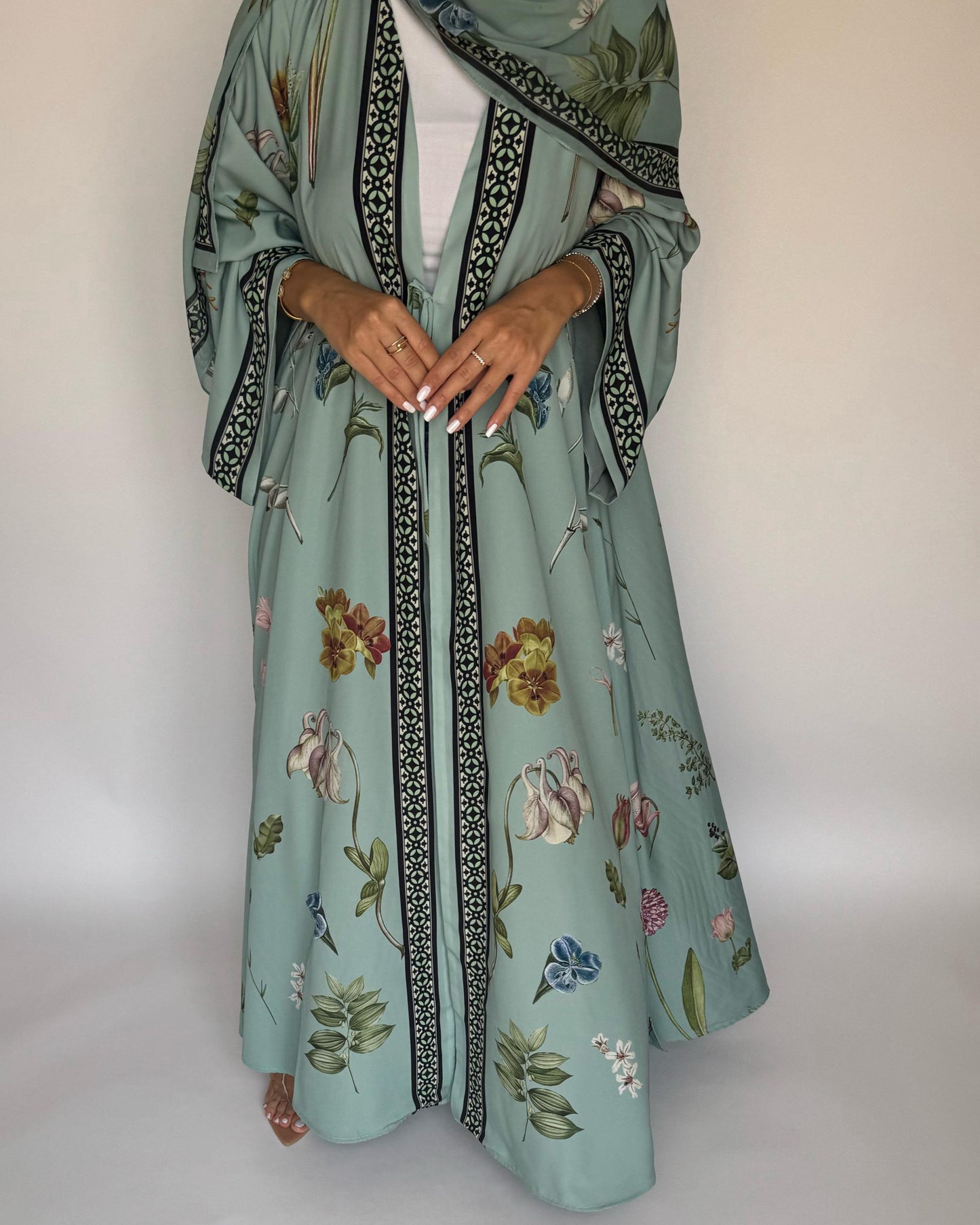 A439 - Green A-Cut Flower Summery Daily Abaya