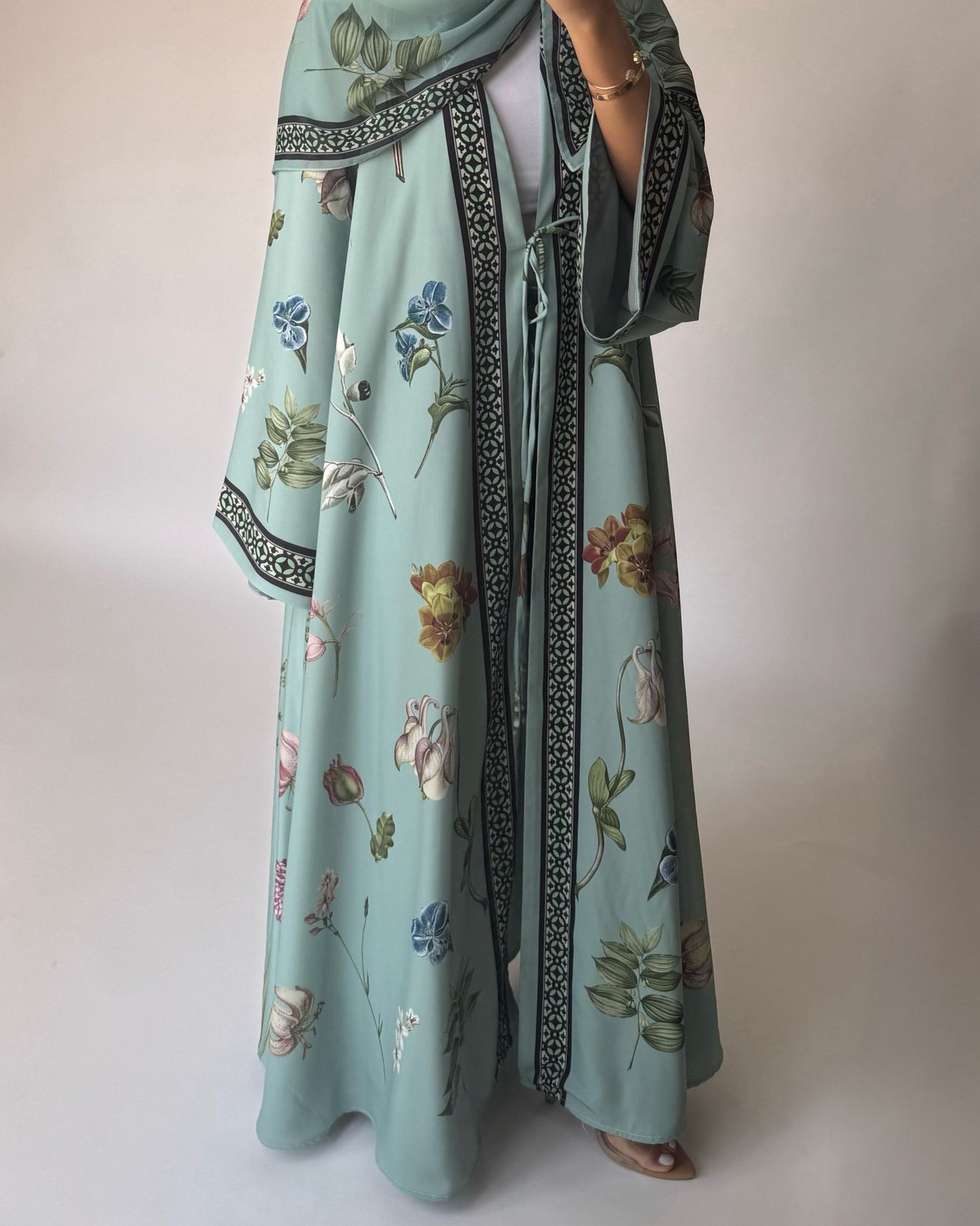 A439 - Green A-Cut Flower Summery Daily Abaya