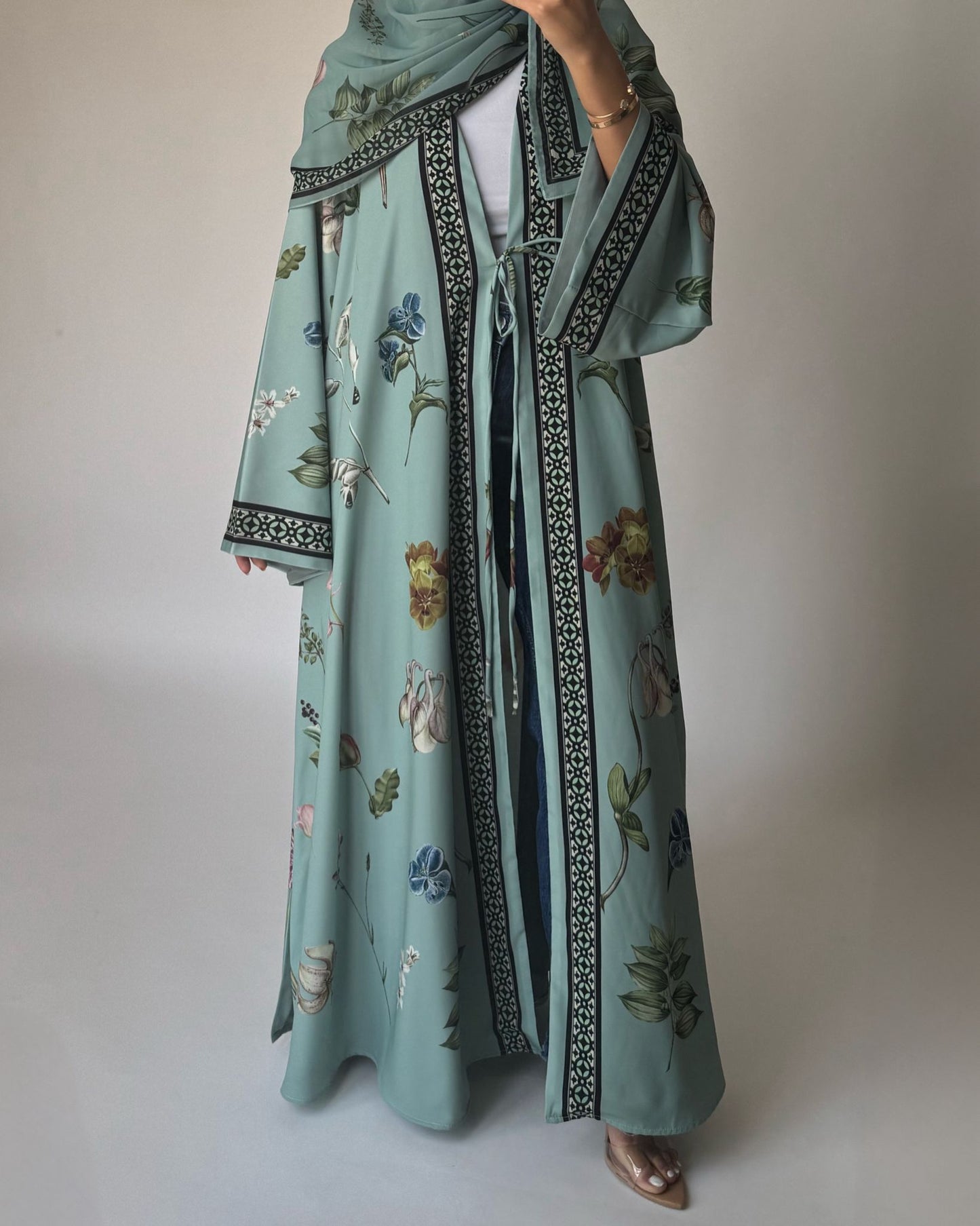 A439 - Green A-Cut Flower Summery Daily Abaya