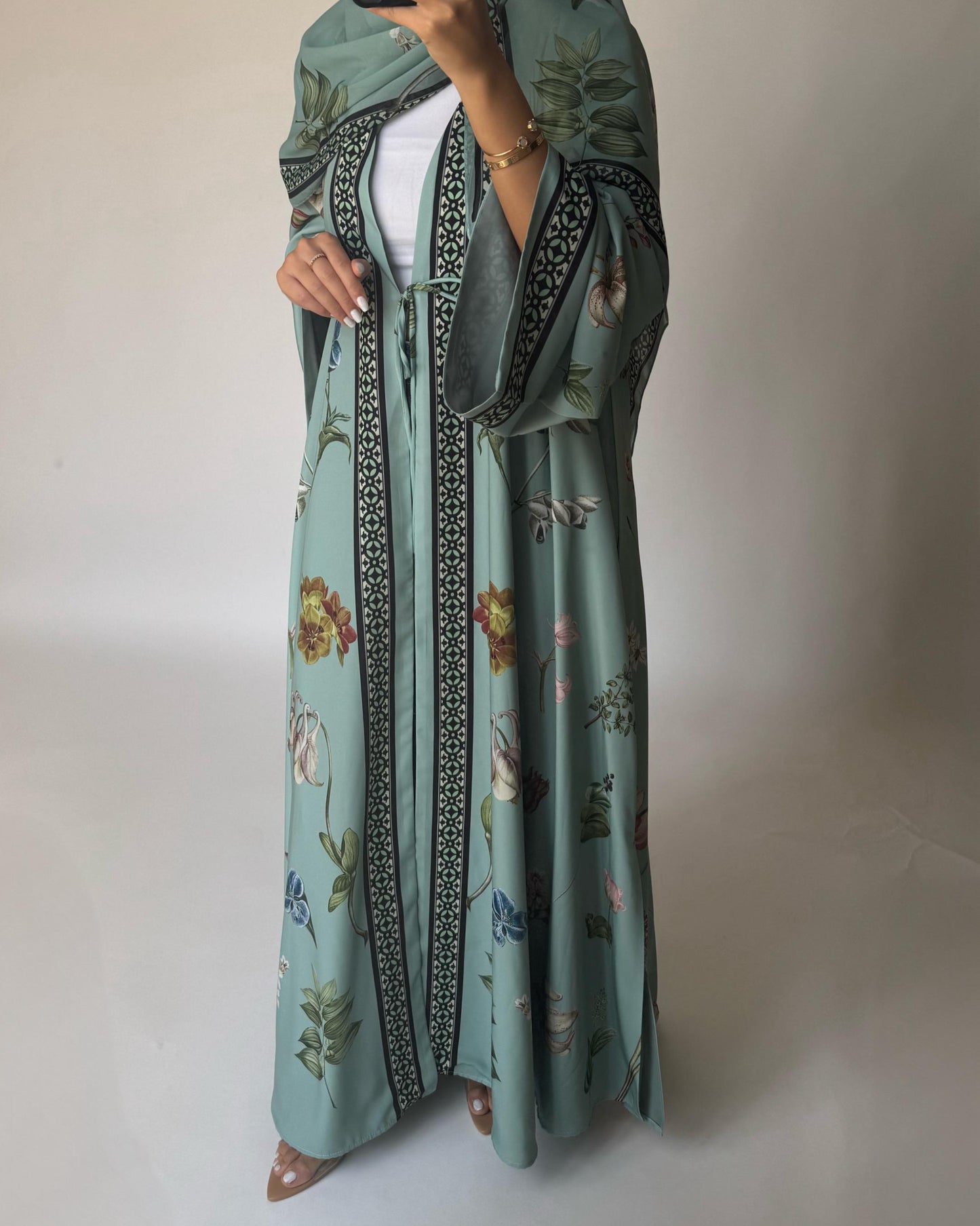 A439 - Green A-Cut Flower Summery Daily Abaya