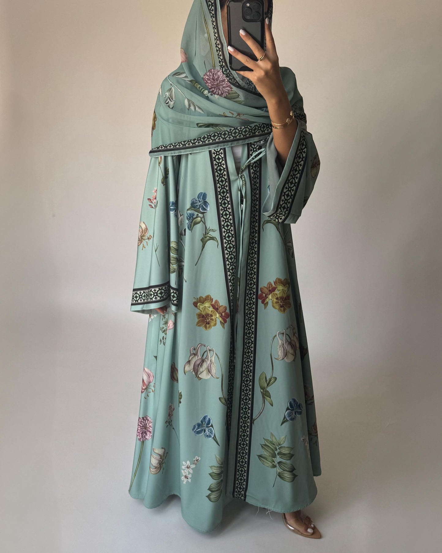 A439 - Green A-Cut Flower Summery Daily Abaya