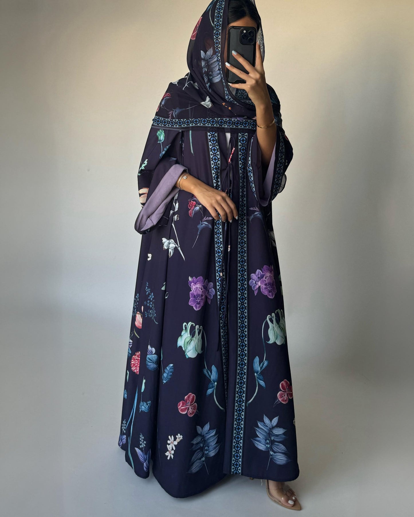 A444 - Purple A-Cut Flower Summery Daily Abaya