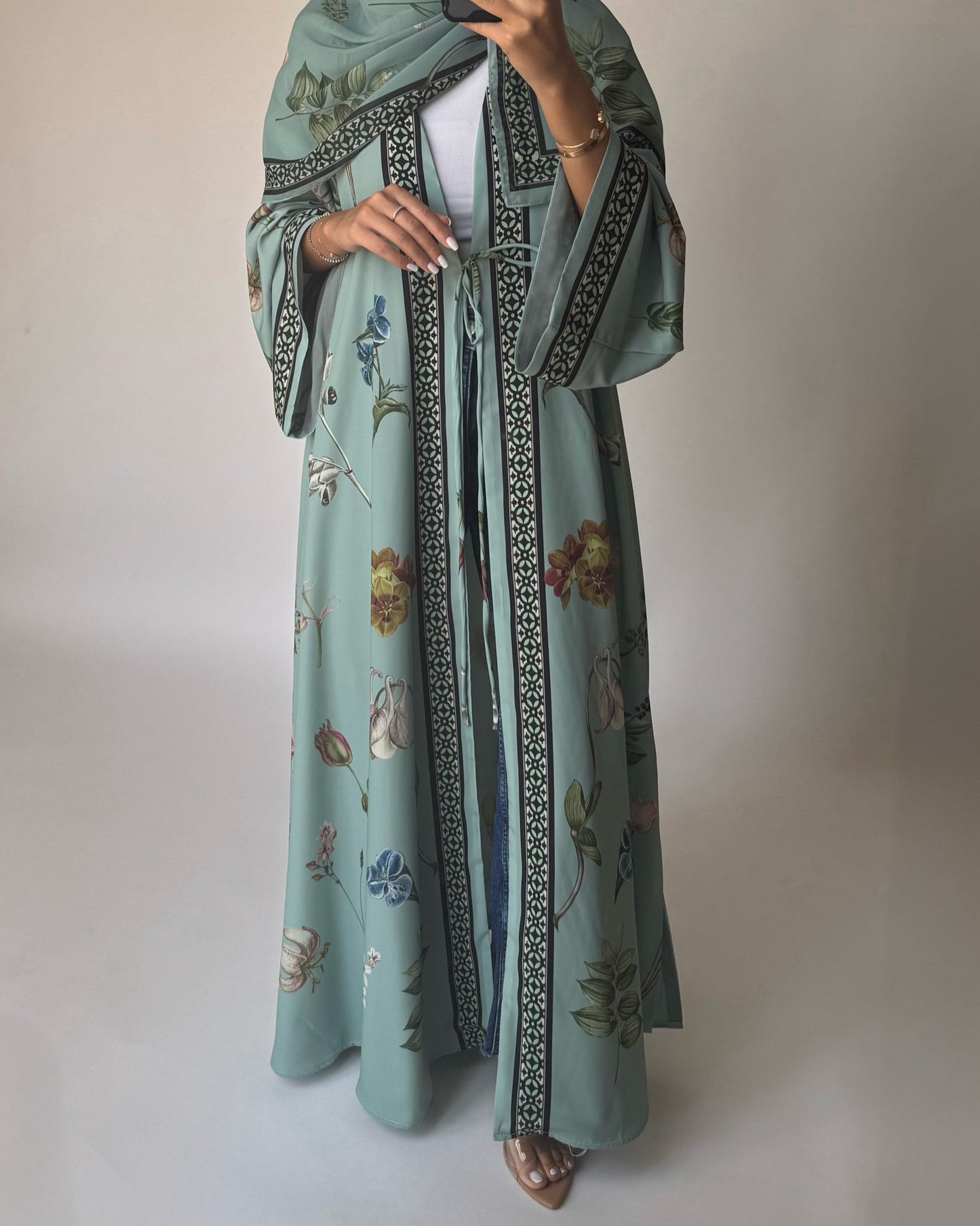 A439 - Green A-Cut Flower Summery Daily Abaya