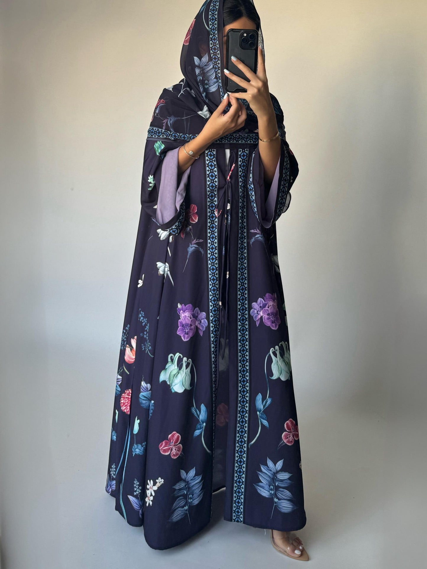 A444 - Purple A-Cut Flower Summery Daily Abaya