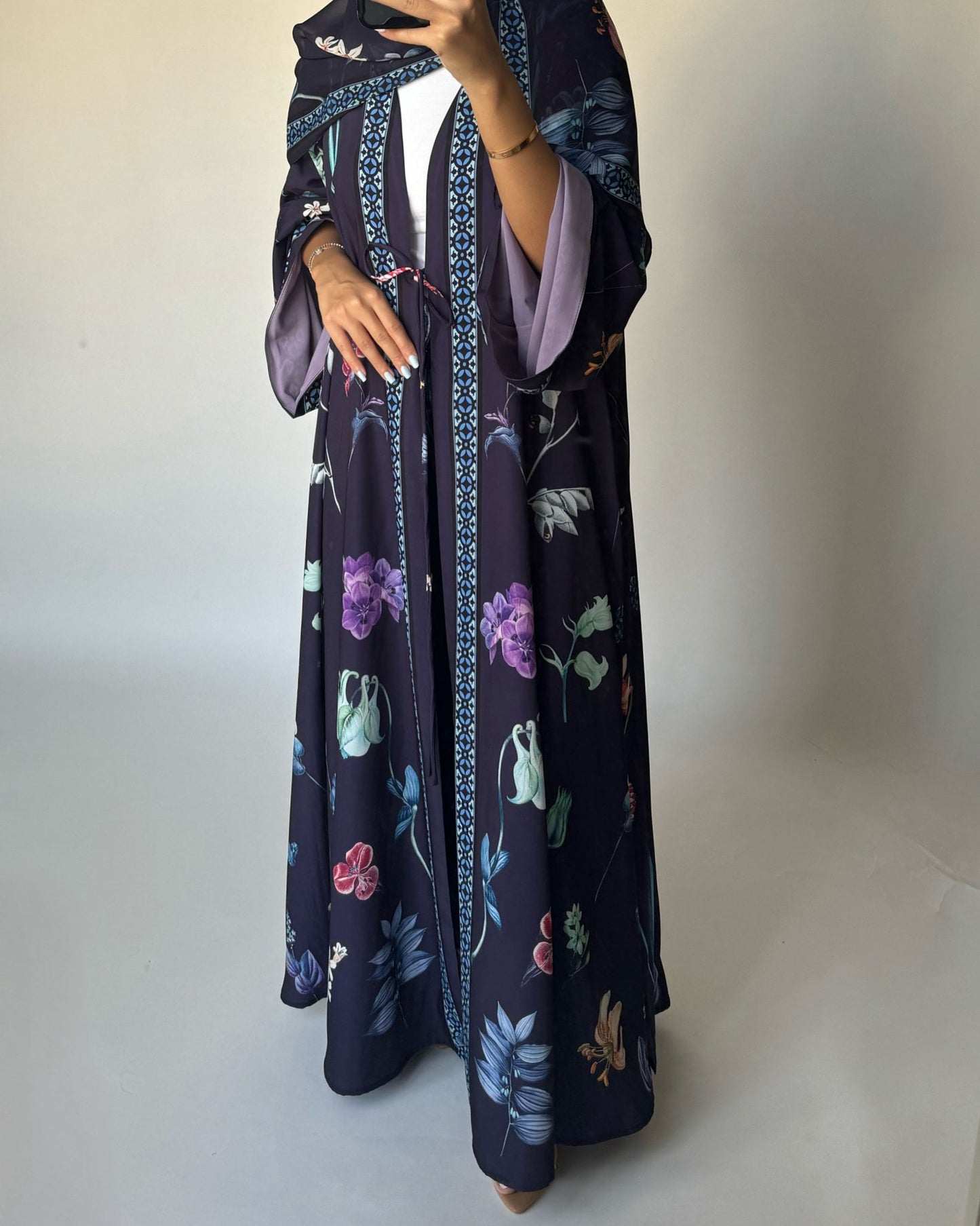A444 - Purple A-Cut Flower Summery Daily Abaya