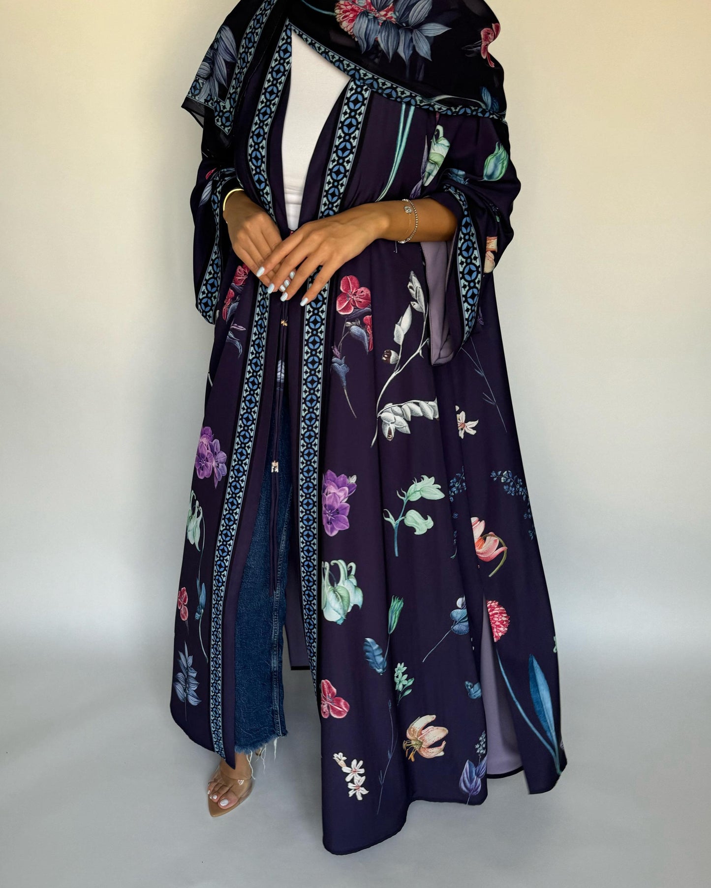 A444 - Purple A-Cut Flower Summery Daily Abaya