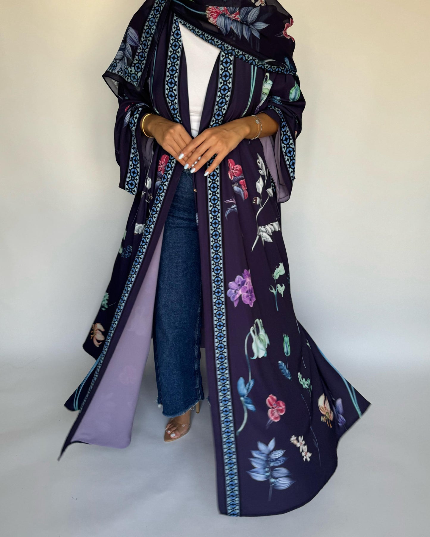 A444 - Purple A-Cut Flower Summery Daily Abaya