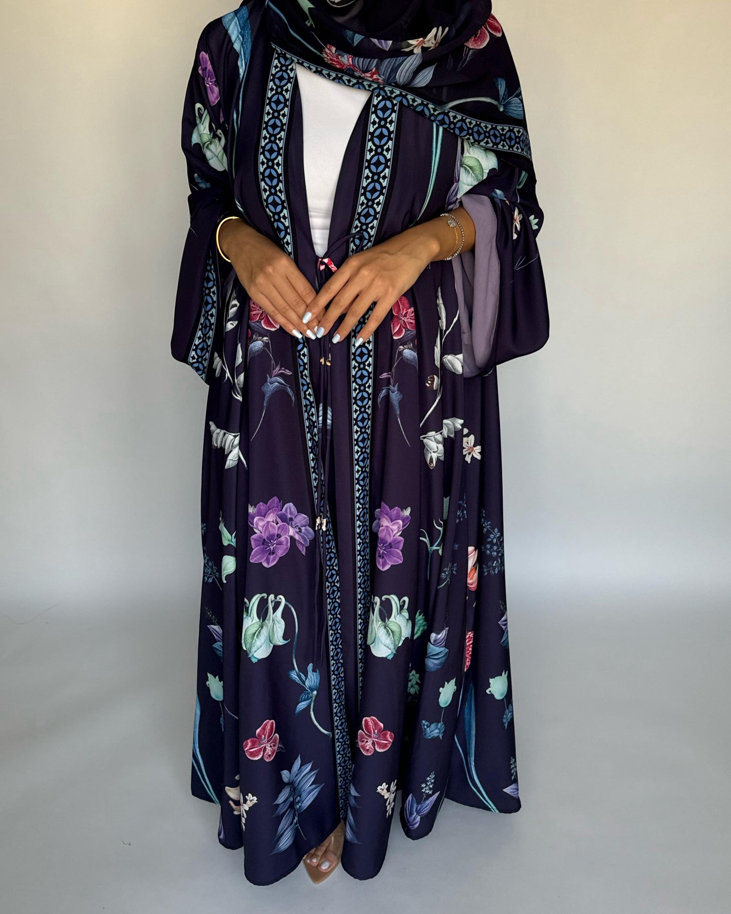A444 - Purple A-Cut Flower Summery Daily Abaya